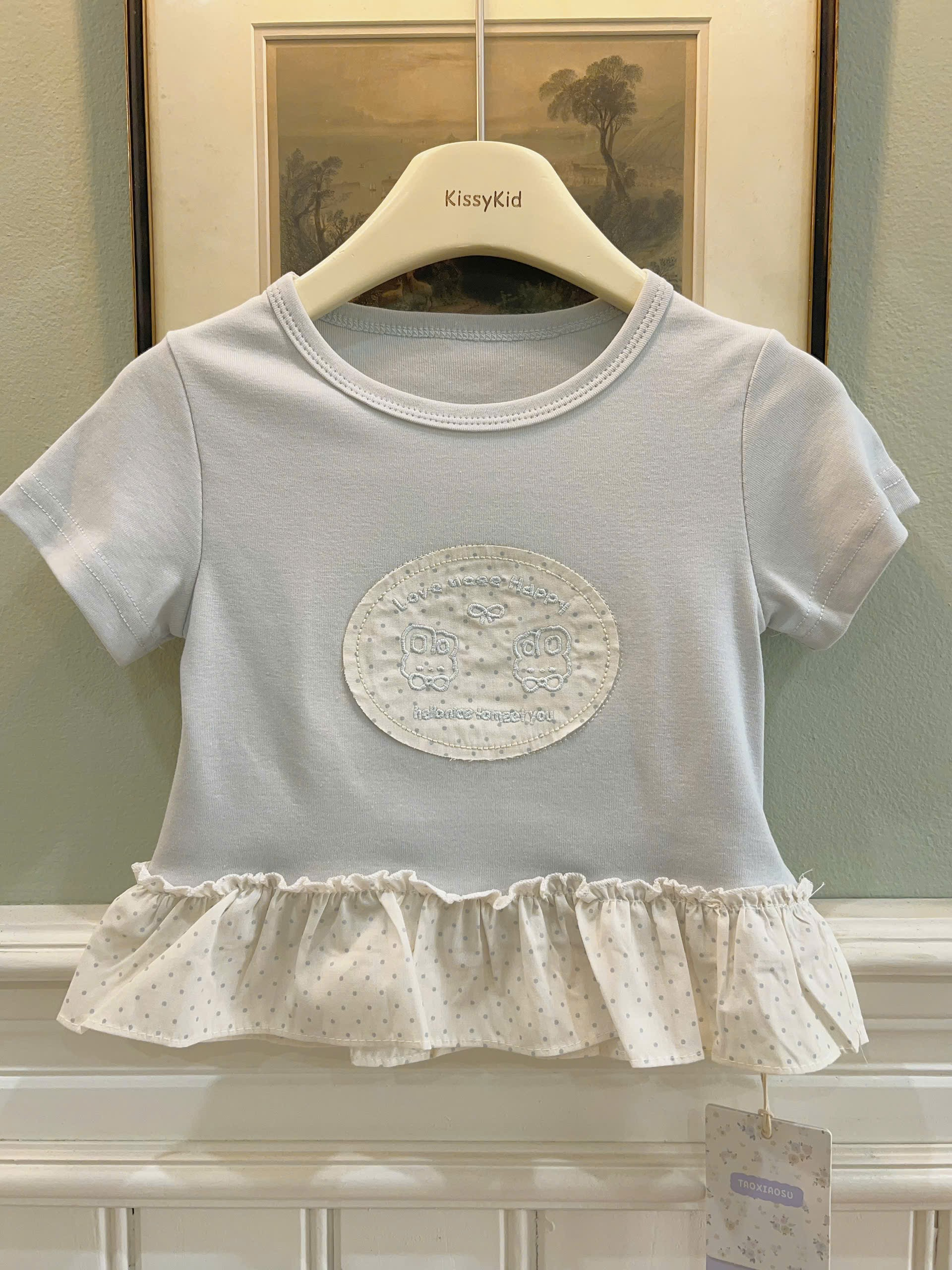 (C32) Áo thun cộc tay thêu tape viền bèo chấm bi hãng TX_thumbnail_1