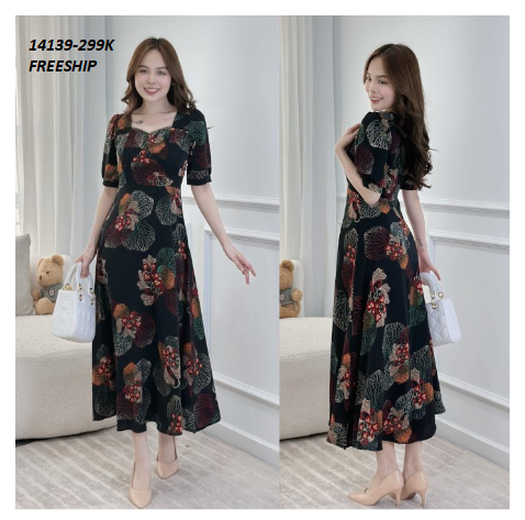 14139-Đầm maxi tay phồng  họa tiết cổ viền  ren (lụa mango)FREESHIP_thumbnail_0