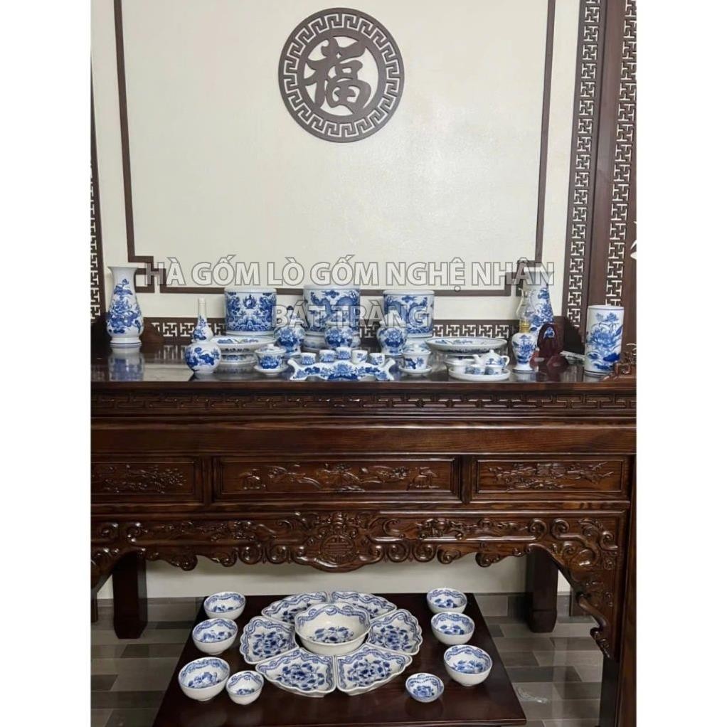 HG356 Đồ Thờ Cúng Bộ 28 món ban thờ 1M4 - 1M6 men lam nghệ nhân Bát Tràng chế tác TẶNG Thất Bảo, Tro Nếp_thumbnail_8