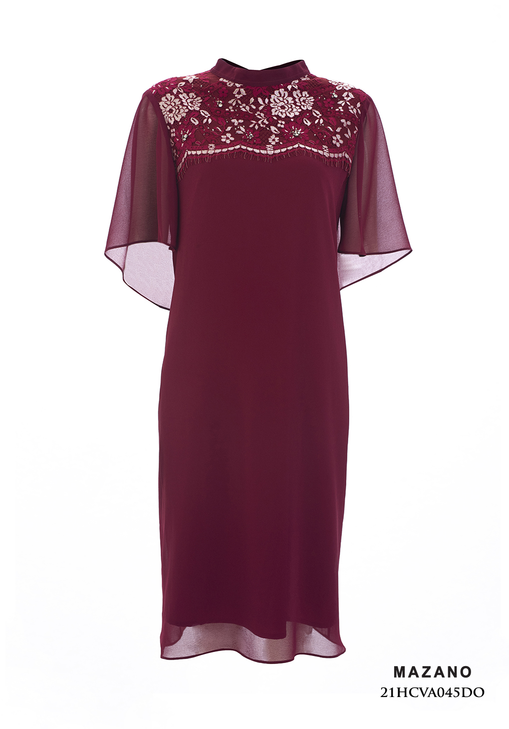 Váy đỏ suông phối ren cách điệu