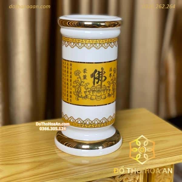 Ống Hương Sứ Bát Nhã Tâm Kinh Vàng1