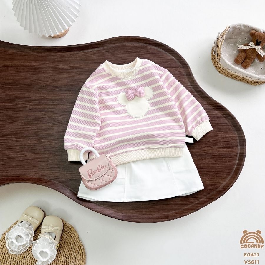 Áo dài HỒNG kẻ BE phối mickey_thumbnail_0