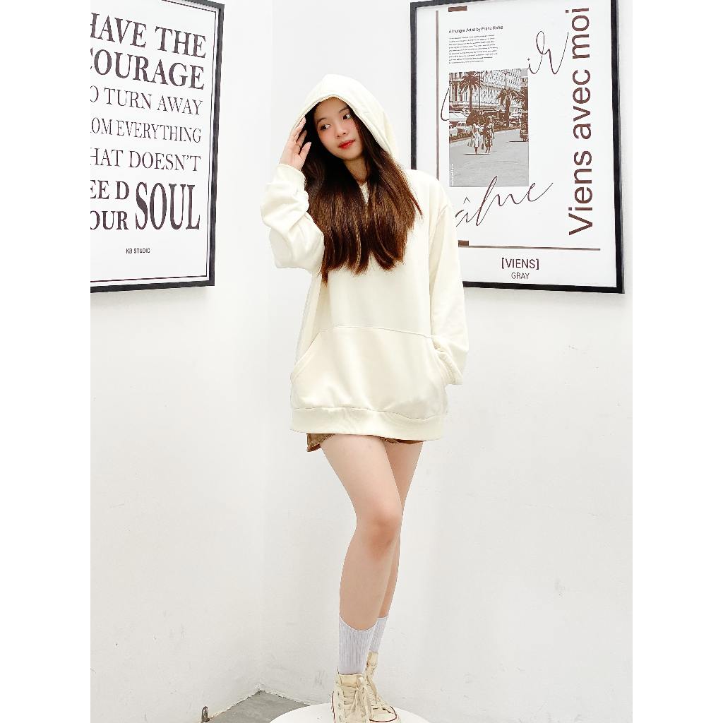 Áo hoodie trơn nữ form rộng HDT01 Miucho chân cua dày dặn in basic_thumbnail_2