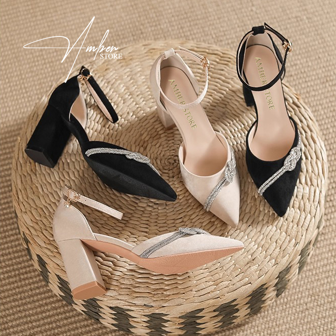 Giày Cao Gót Nữ Gót Vuông Bít Mũi Phối Đá – CG16_thumbnail_2