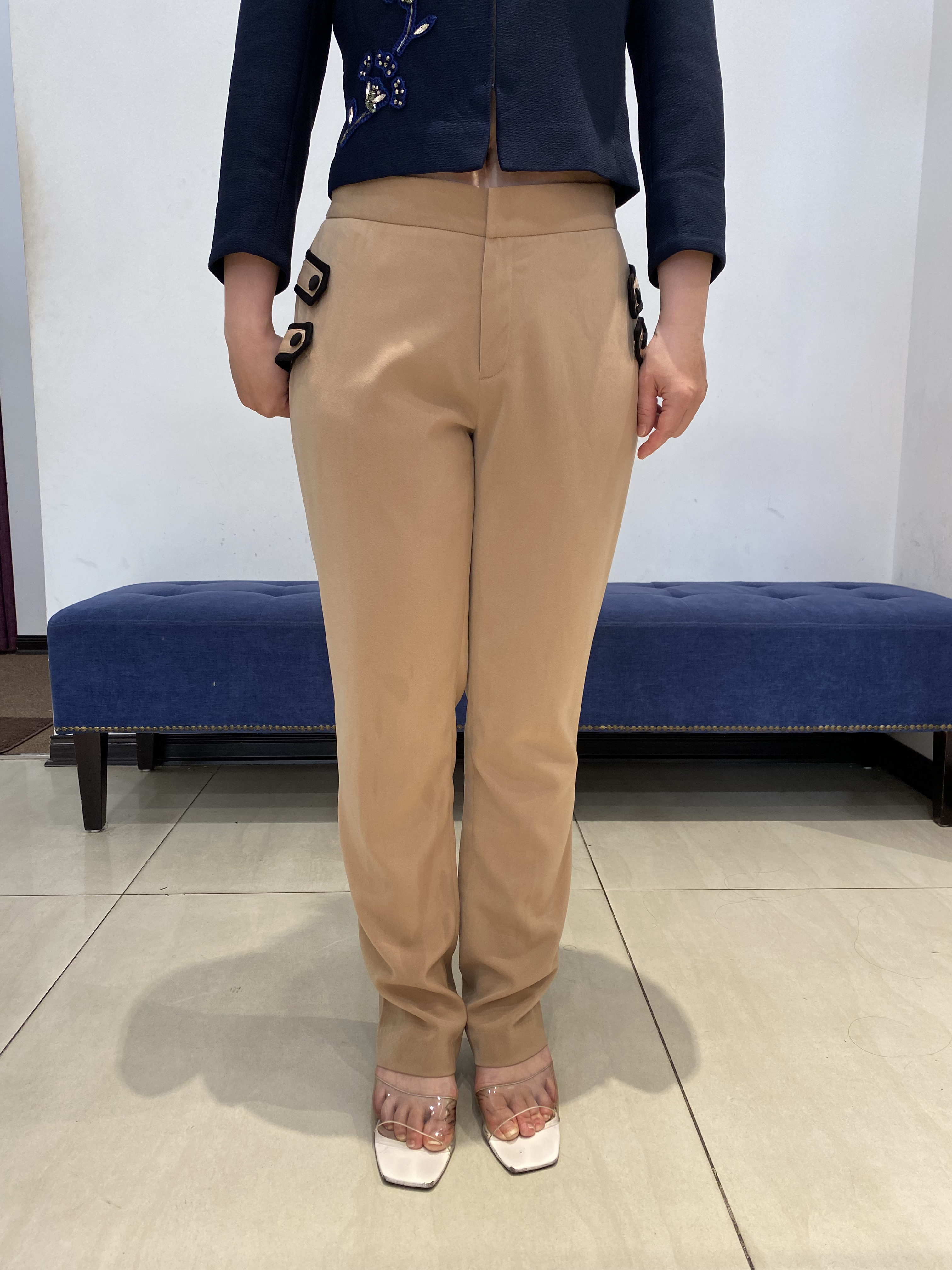 Quần Suông cạp tiêu chuẩn vải Tuytxi dày màu xanh ghi