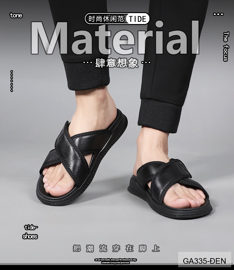 GA335 - Dép lê nam da bò kiểu Hàn màu đen đế cao su êm chân_thumbnail_14