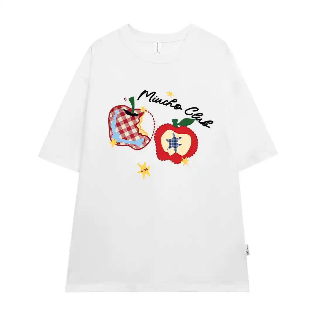 Áo thun couple form oversize Miucho vải cotton mềm mại dày dặn hình quả táo in mix 2783_thumbnail_0