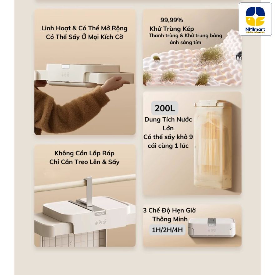 Máy Sấy Quần Áo NMIMART Đa Năng Treo Tường Gấp Gọn Khử Trùng Khử Khuẩn, 2 Chế Độ Sấy, Tiết Kiệm Diện Tích_thumbnail_9