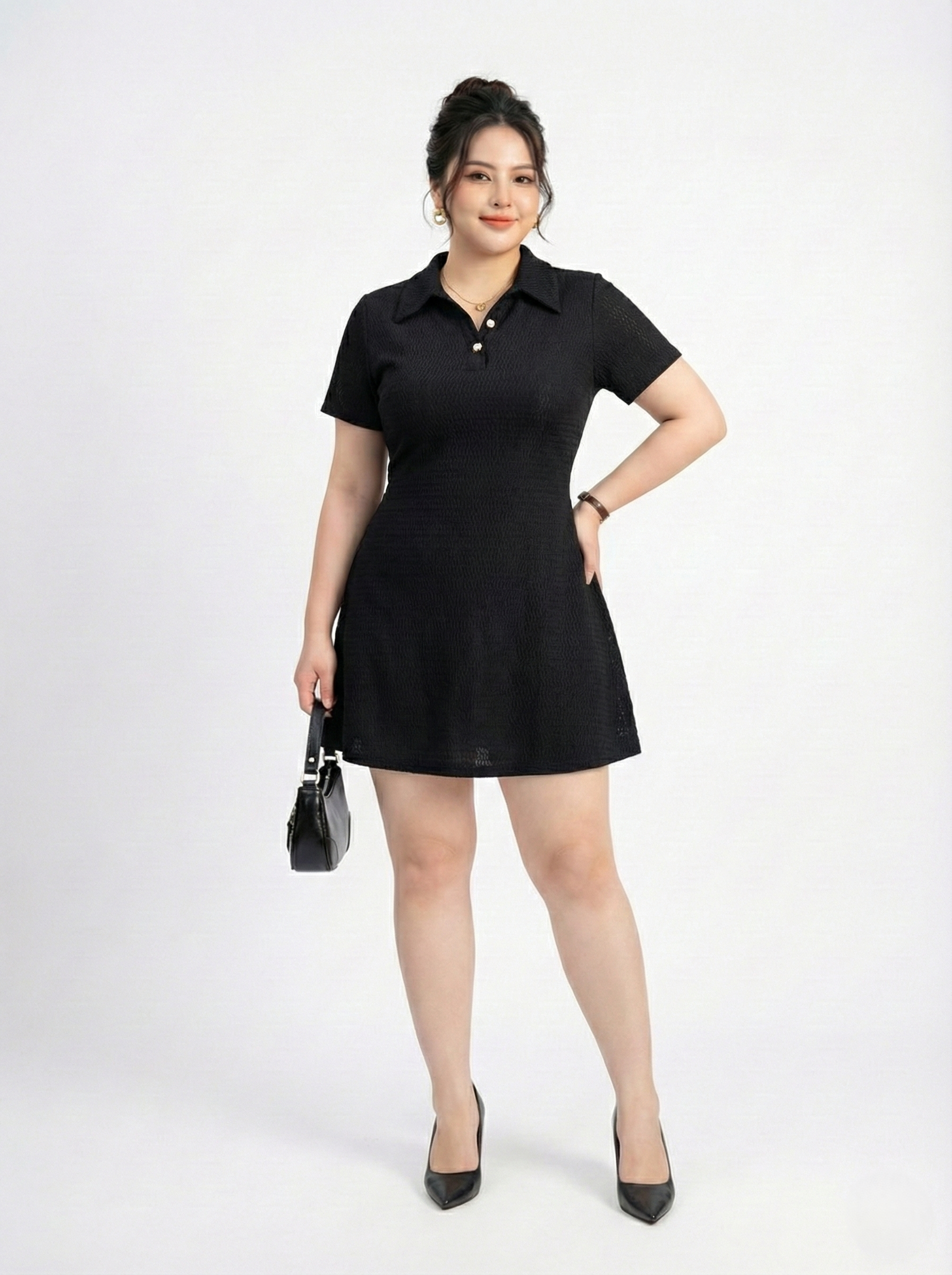 BIGSIZE - Đầm dáng A thun sọc kiểu V-DA199