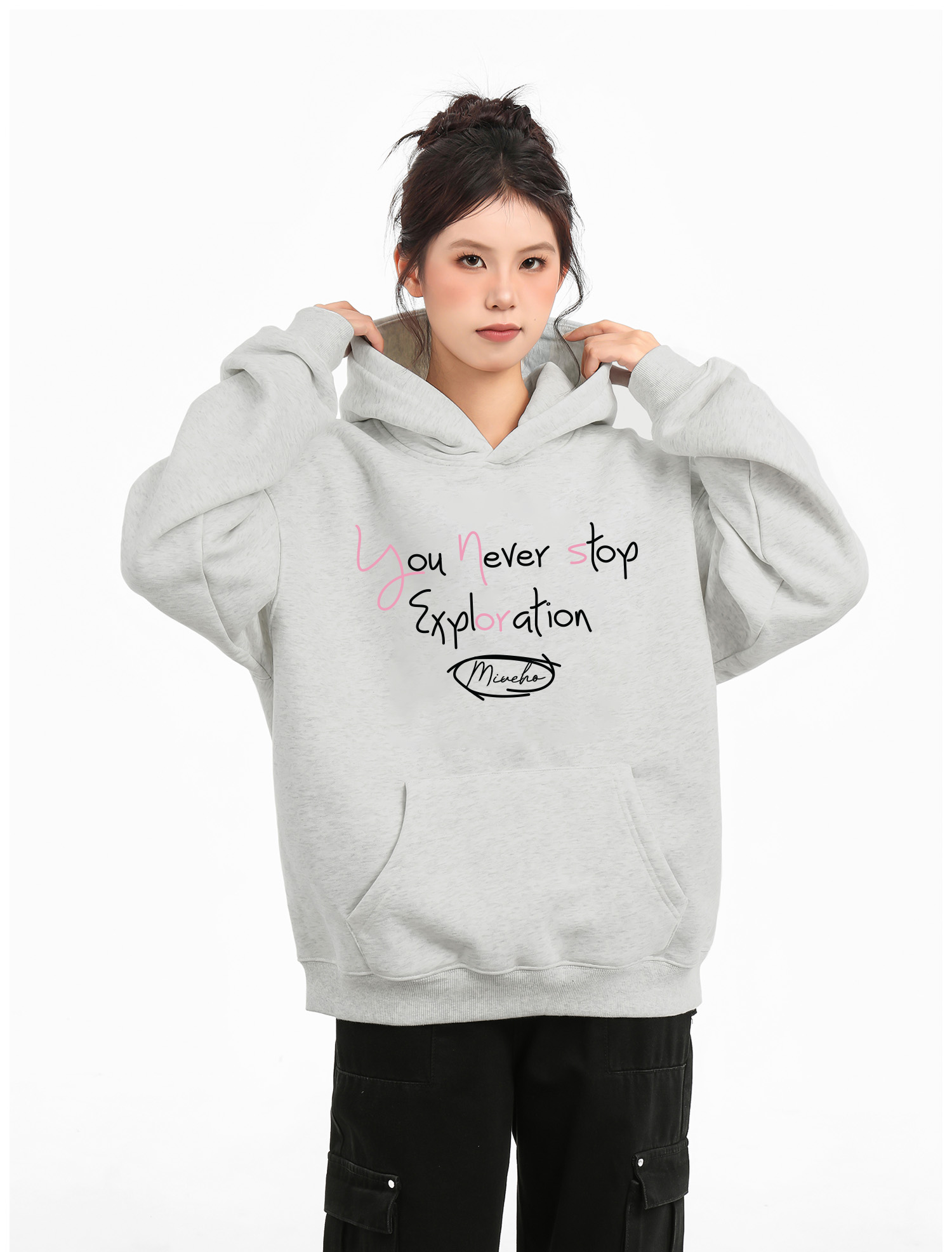 Áo hoodie nữ form rộng local brand HDD1615 Miucho vải nỉ chân cua dày dặn mũ tròn in typography_thumbnail_3