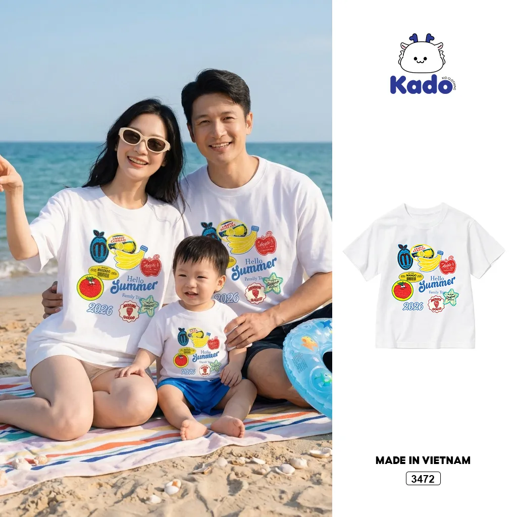 Áo thun form rộng bé và gia đình Hello Summer Kado 3471