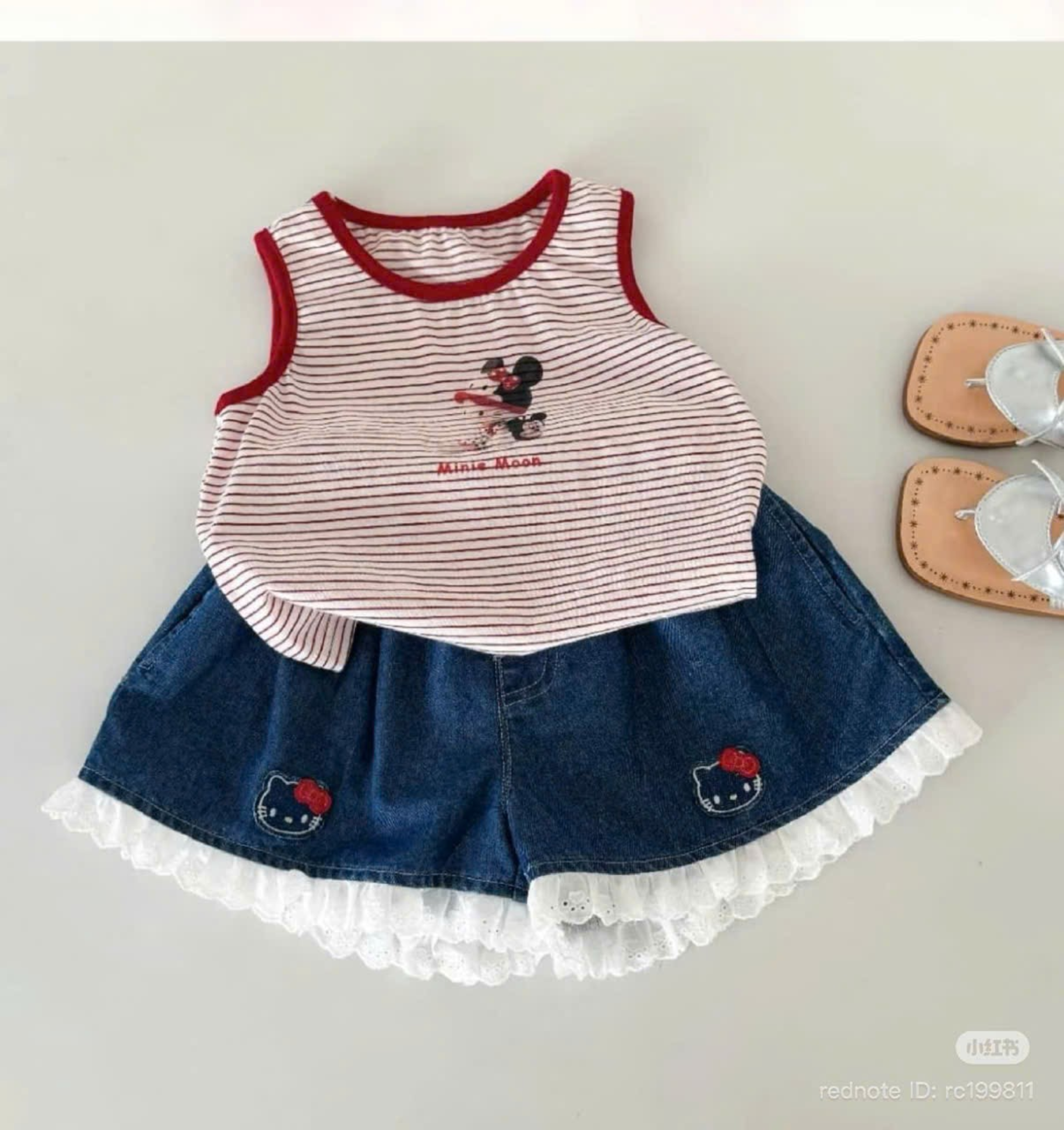 A102- Quần jean phối ren thêu mèo hãng IYE (Sz80-100)