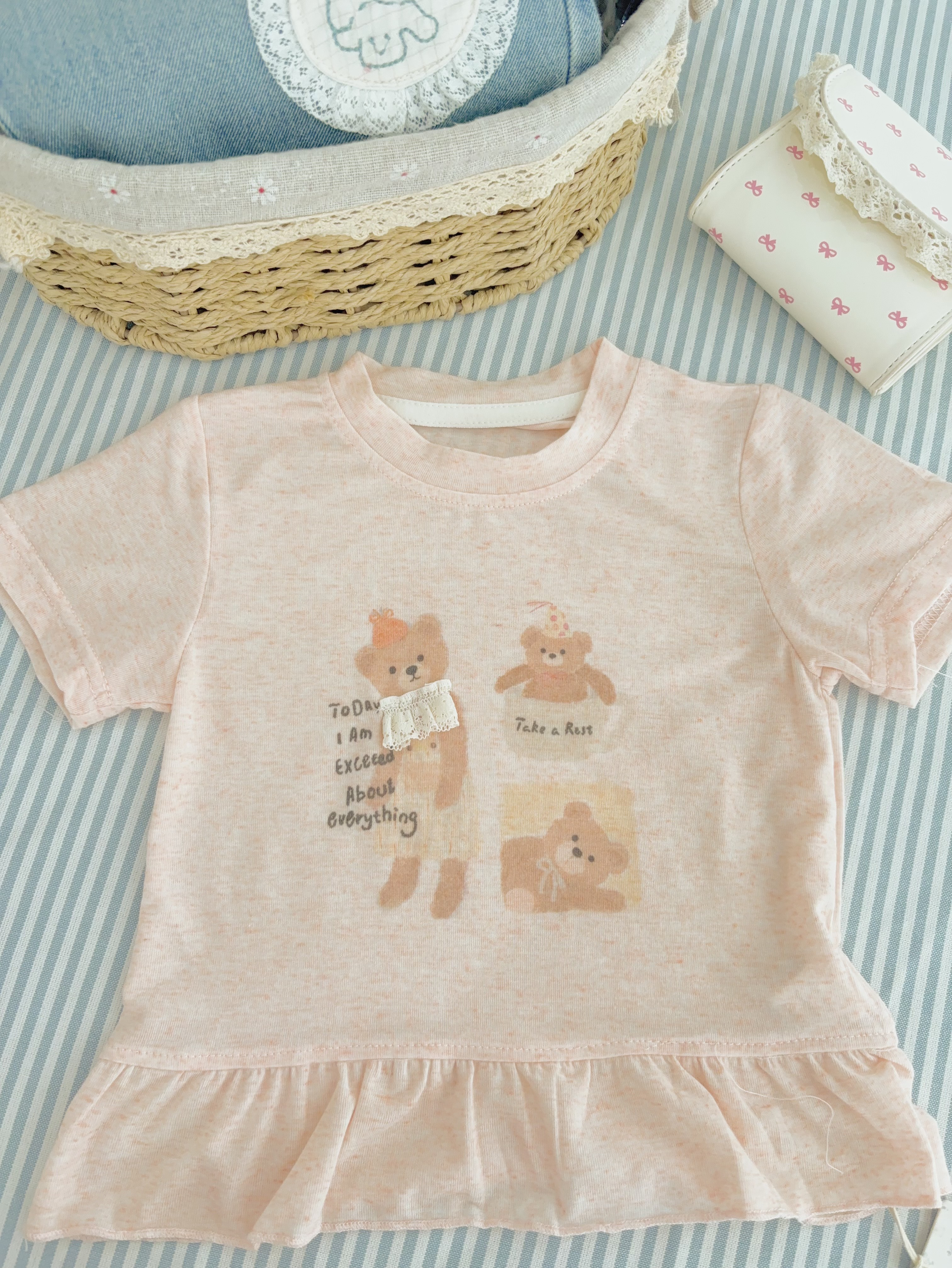 (C30) Áo thun cộc tay viền bèo hoạ tiết gấu màu hồng hãng TX_thumbnail_0