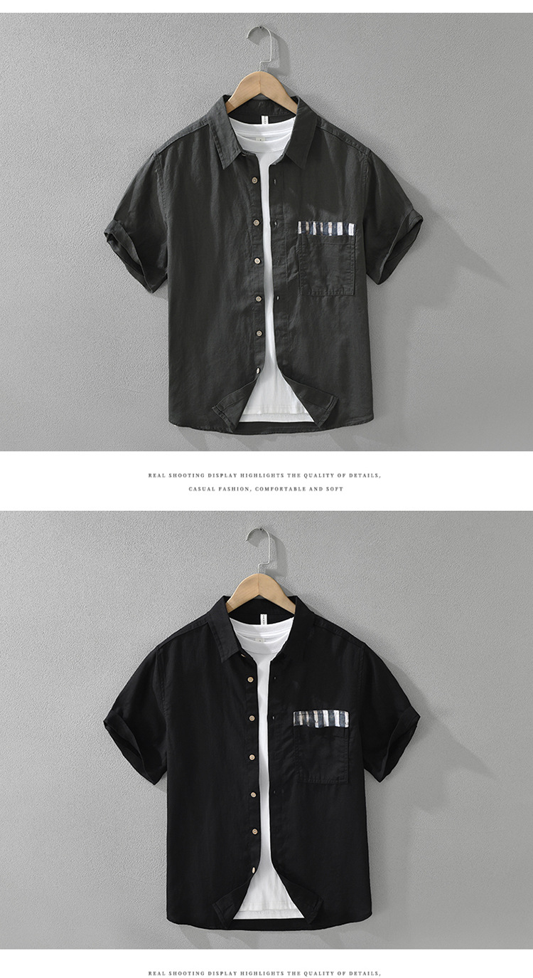 Áo Sơ Mi Nam Ngắn Tay Lyocell Phối Màu Phong Cách Nhật Bản – Form Rộng Nghệ Thuật Thời Trang_thumbnail_5