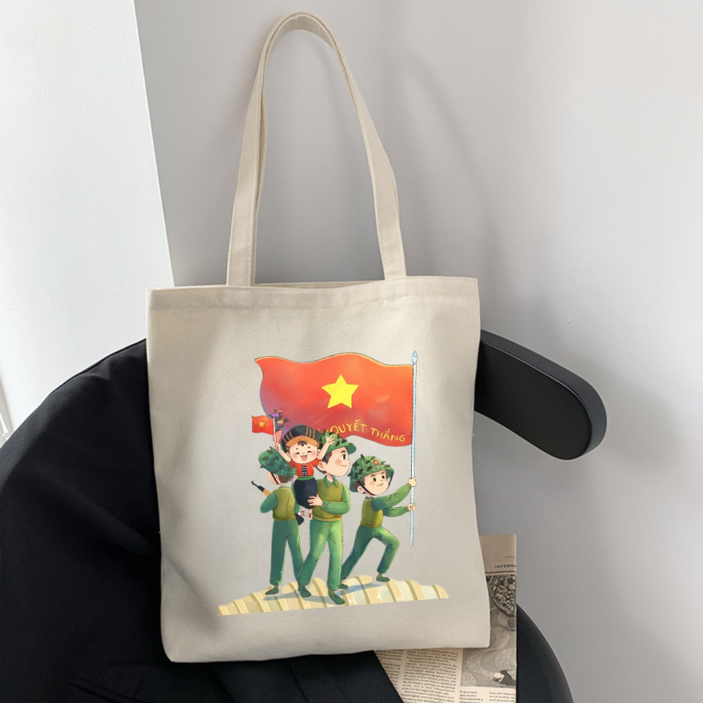 Túi Tote Tôi yêu Việt Nam   - Túi vải canvas có túi phụ và khoá kéo đựng vừa A4 và laptop (33x37cm) Loza  - TUI01_thumbnail_4