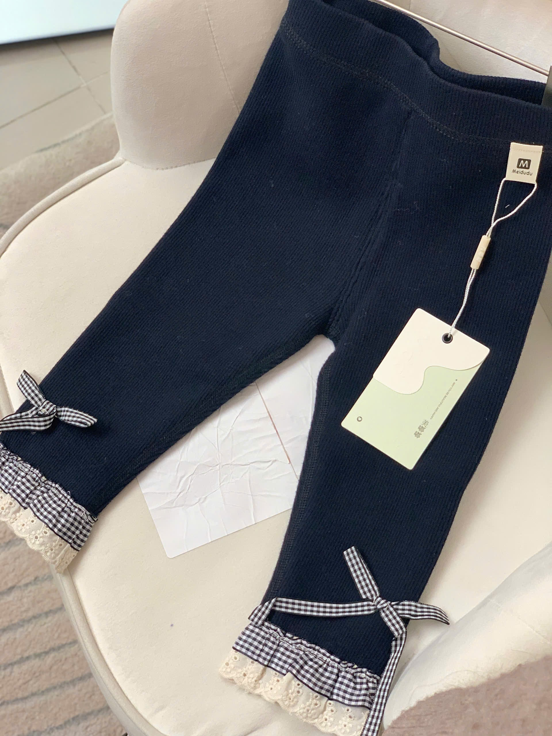 (Q160) Quần legging màu đen gấu bèo kẻ_thumbnail_0