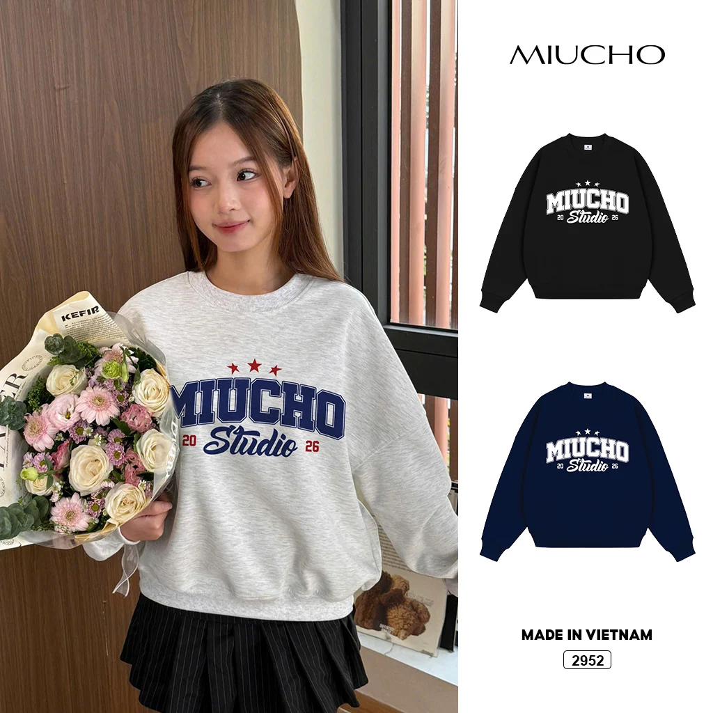 Áo Sweater boxy nam nữ Miucho nỉ 2 da thoáng mát tay dài cổ tròn basic 2952