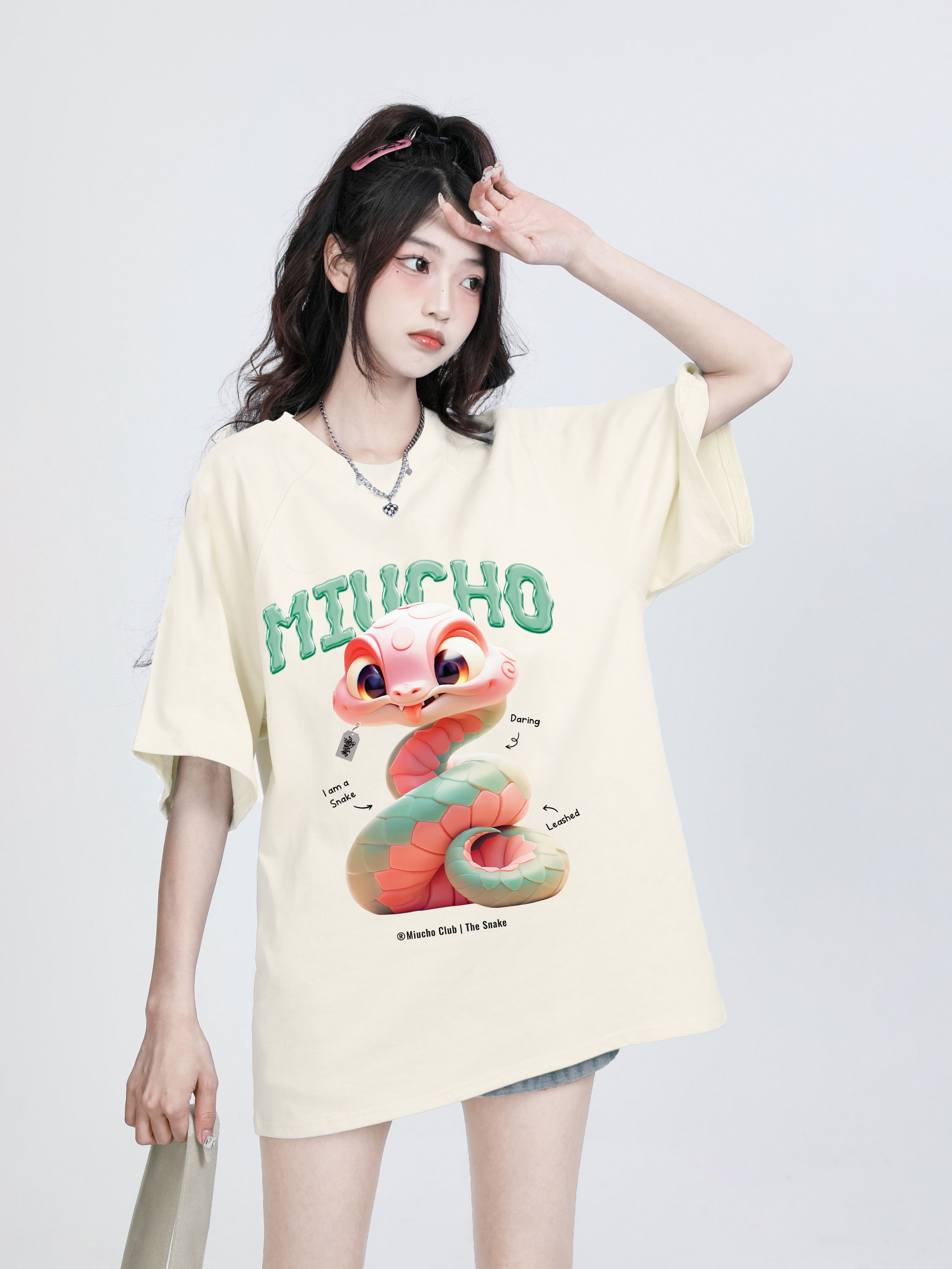 Áo thun form rộng 12 con giáp tuổi Tỵ ATD1246 Miucho tay ngắn cổ tròn in mix_thumbnail_8