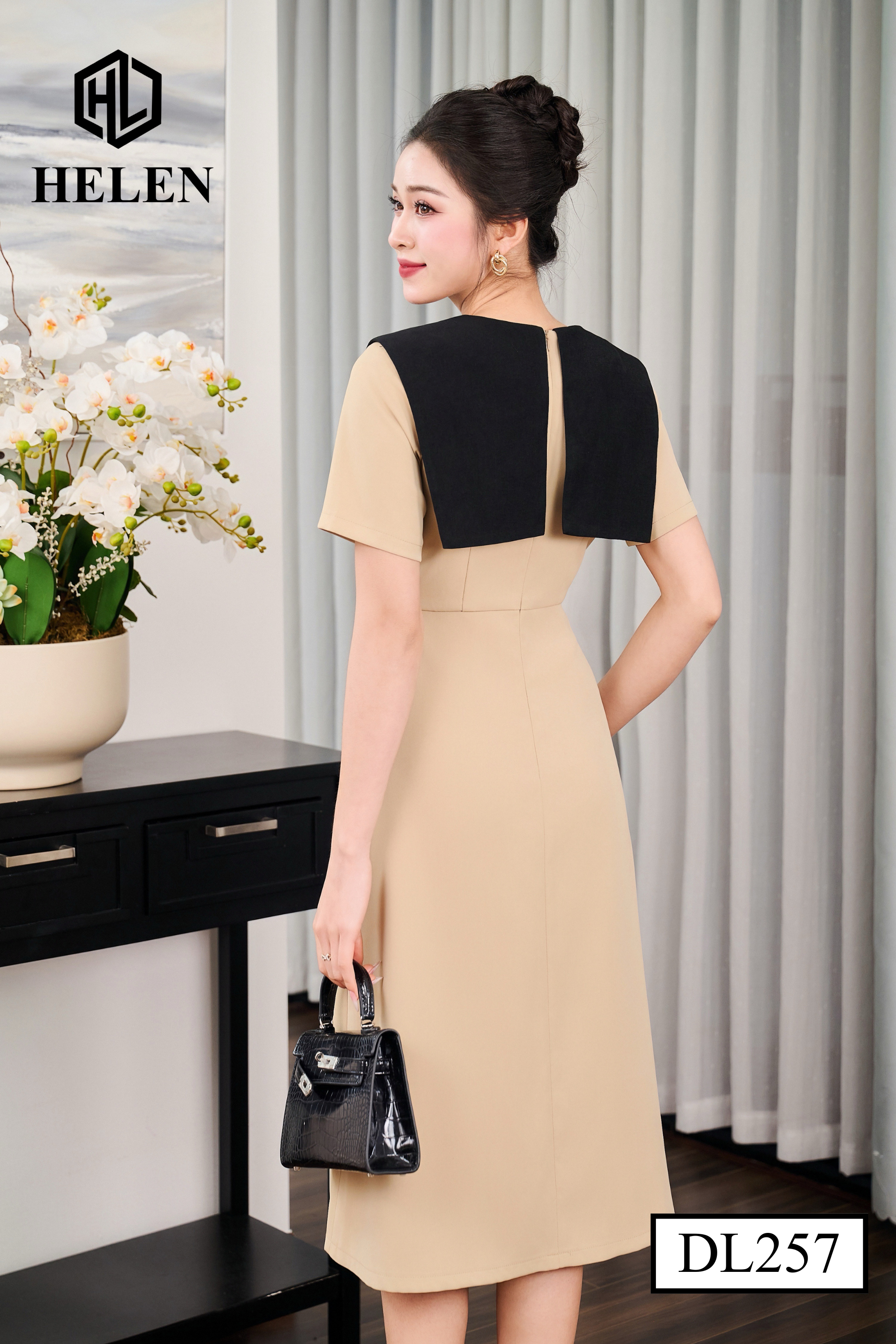 Đầm A be phối tà đen DL257