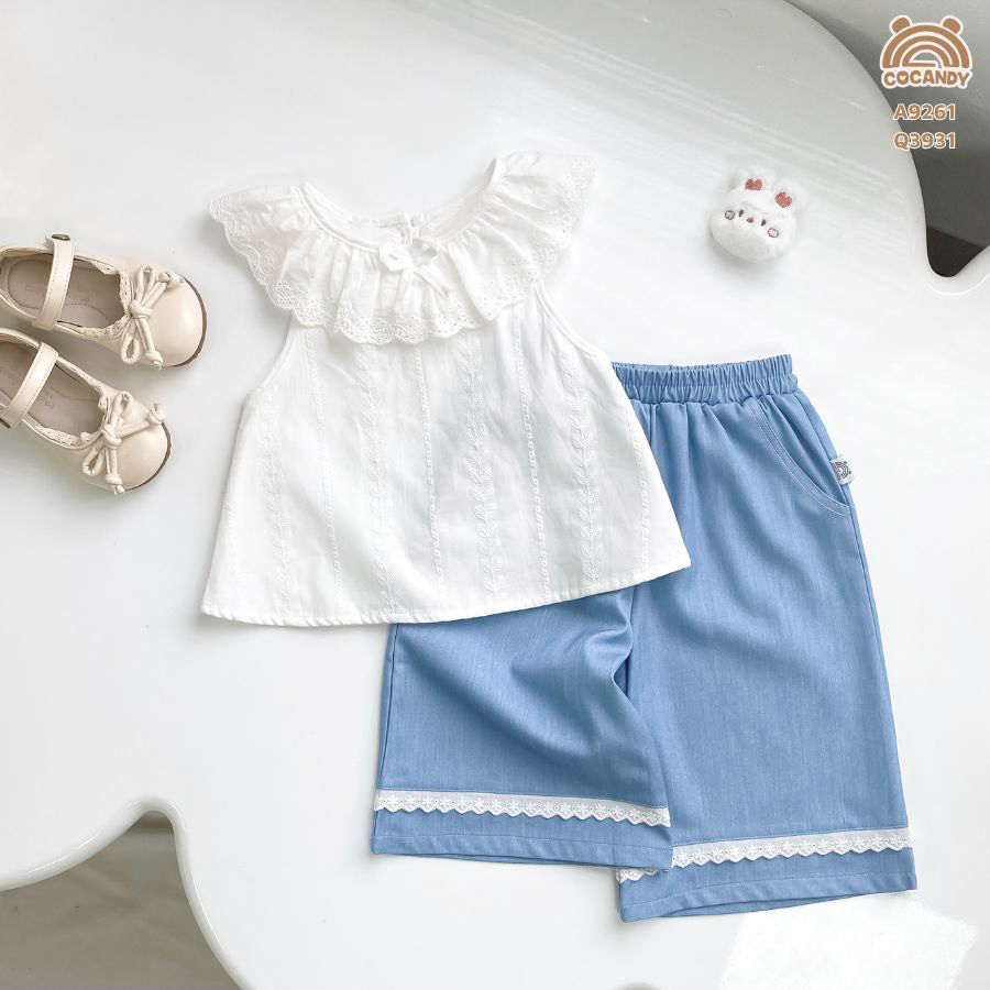 Quần dài suông XANH ren gấu