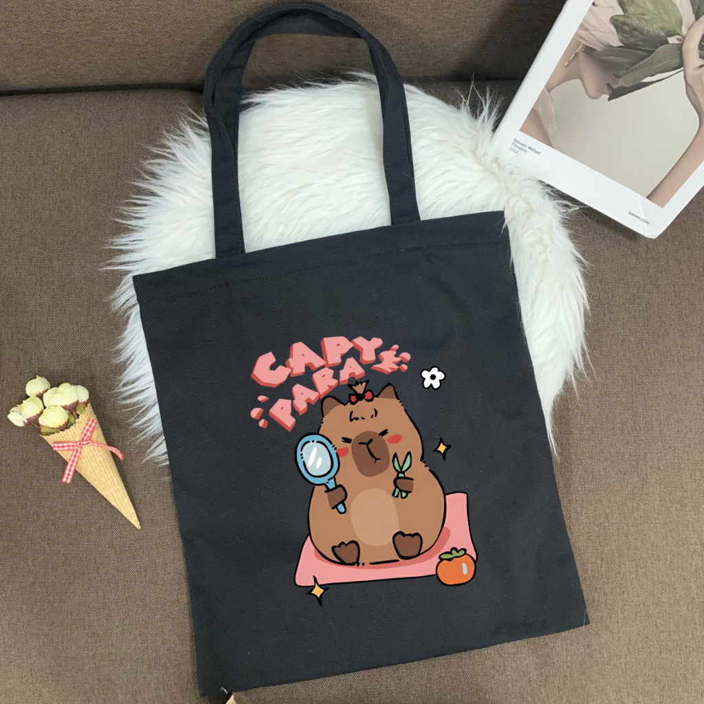 Túi tote in hình Capybara Cute - Túi vải canvas kích thước 33x37cm đựng vừa A4  và laptop - TOTE10_thumbnail_3