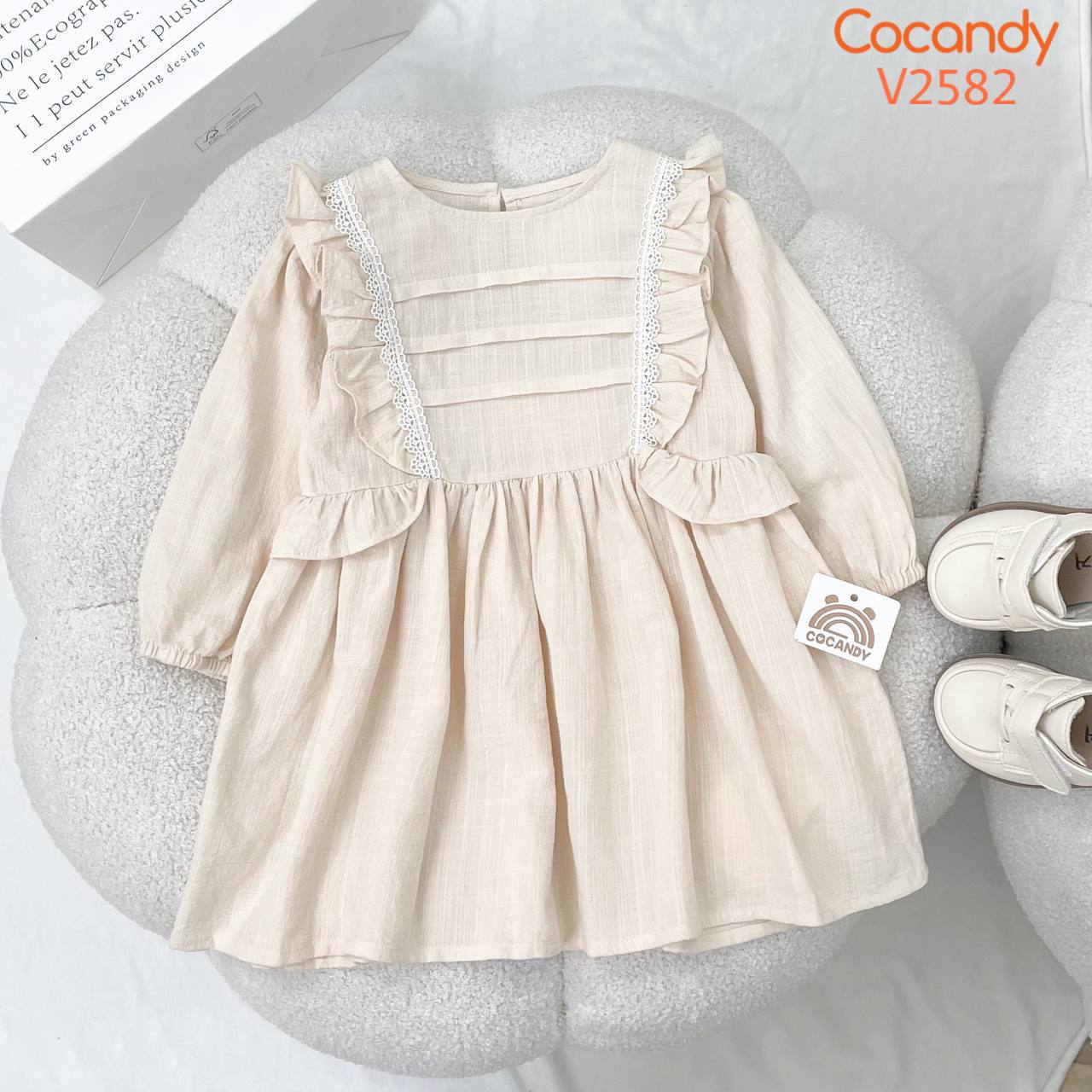 Váy dài BE viền bèo phối TRẮNG