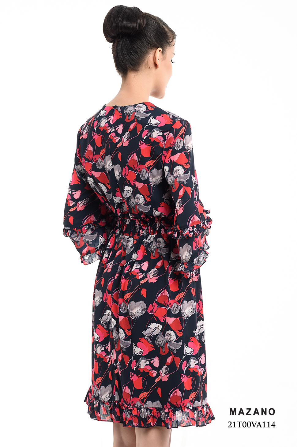 Đầm họa tiết hoa cách điệu chun eo tay gấu bèo Mazano_thumbnail_2
