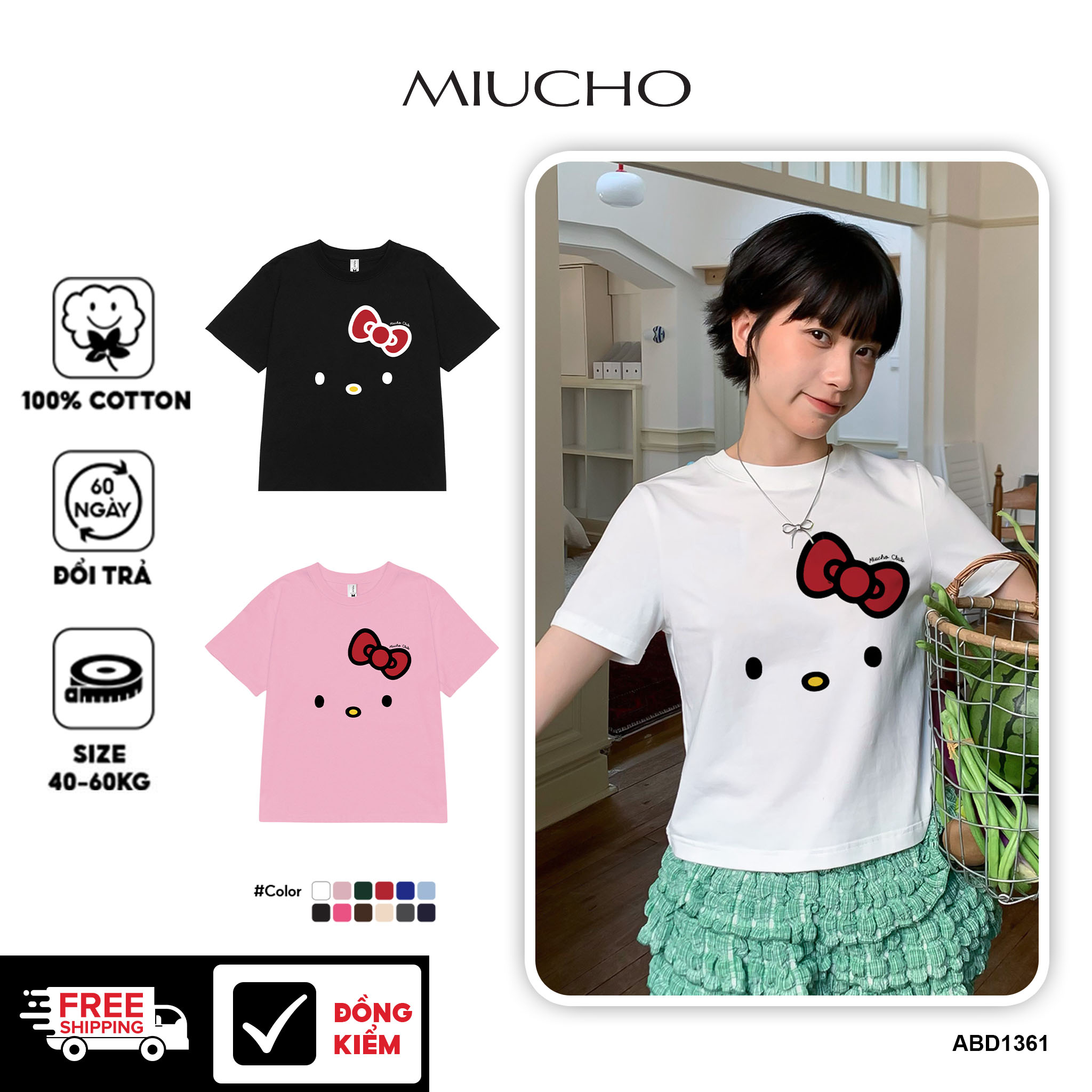 Áo thun baby tee mặt mèo đễ thương ABD1361 Miucho cổ tròn form rộng in mix_thumbnail_1