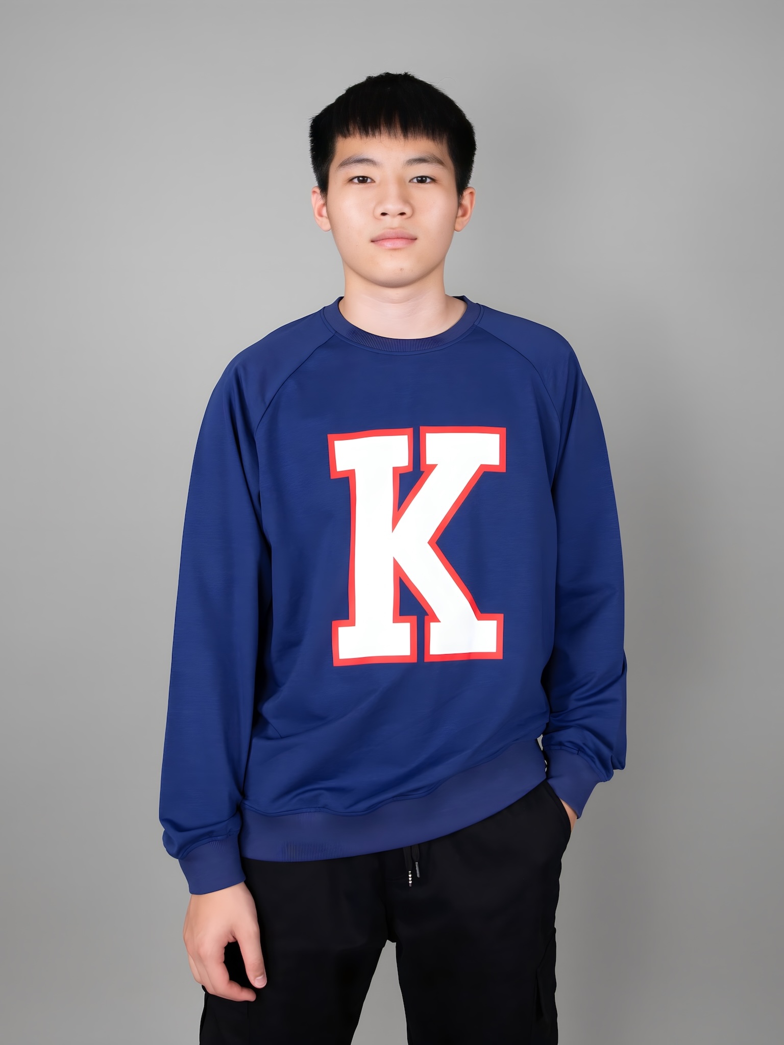 Áo nỉ cổ tròn màu xanh coban đậm in chữ_thumbnail_3