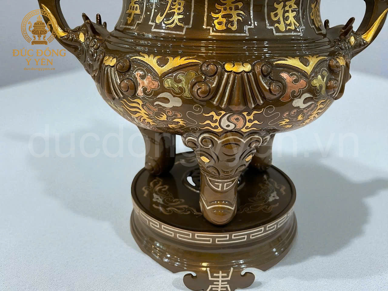 Bộ ngũ sự cao 60cm hoa văn sòi khảm tam khí dát điểm vàng _thumbnail_2