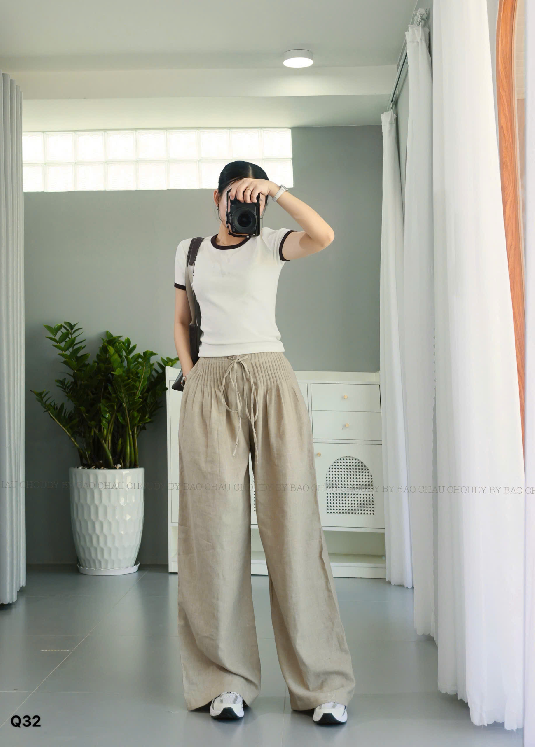 Q32 QUẦN LINEN SUÔNG BE