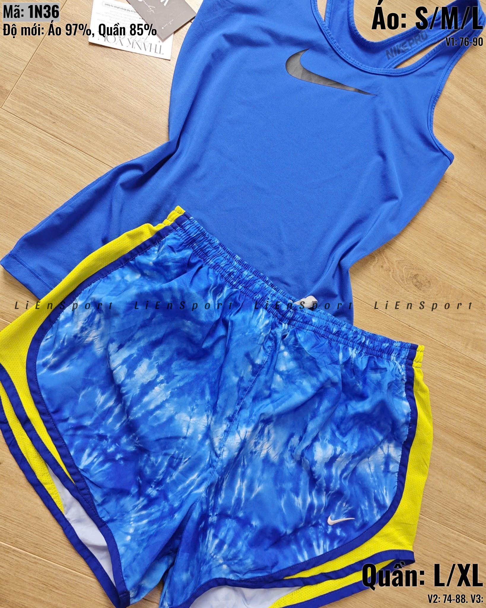 Nike Set 2 món Áo tank top Racerback + Quần short tie-dye Nữ Size S/M/L Xanh dương đậm trắng Auth 2nd Vải co giãn thấm hút mồ hôi Form ôm nhẹ Phù hợp tập gym yoga chạy bộ Mã:1N36_thumbnail_4
