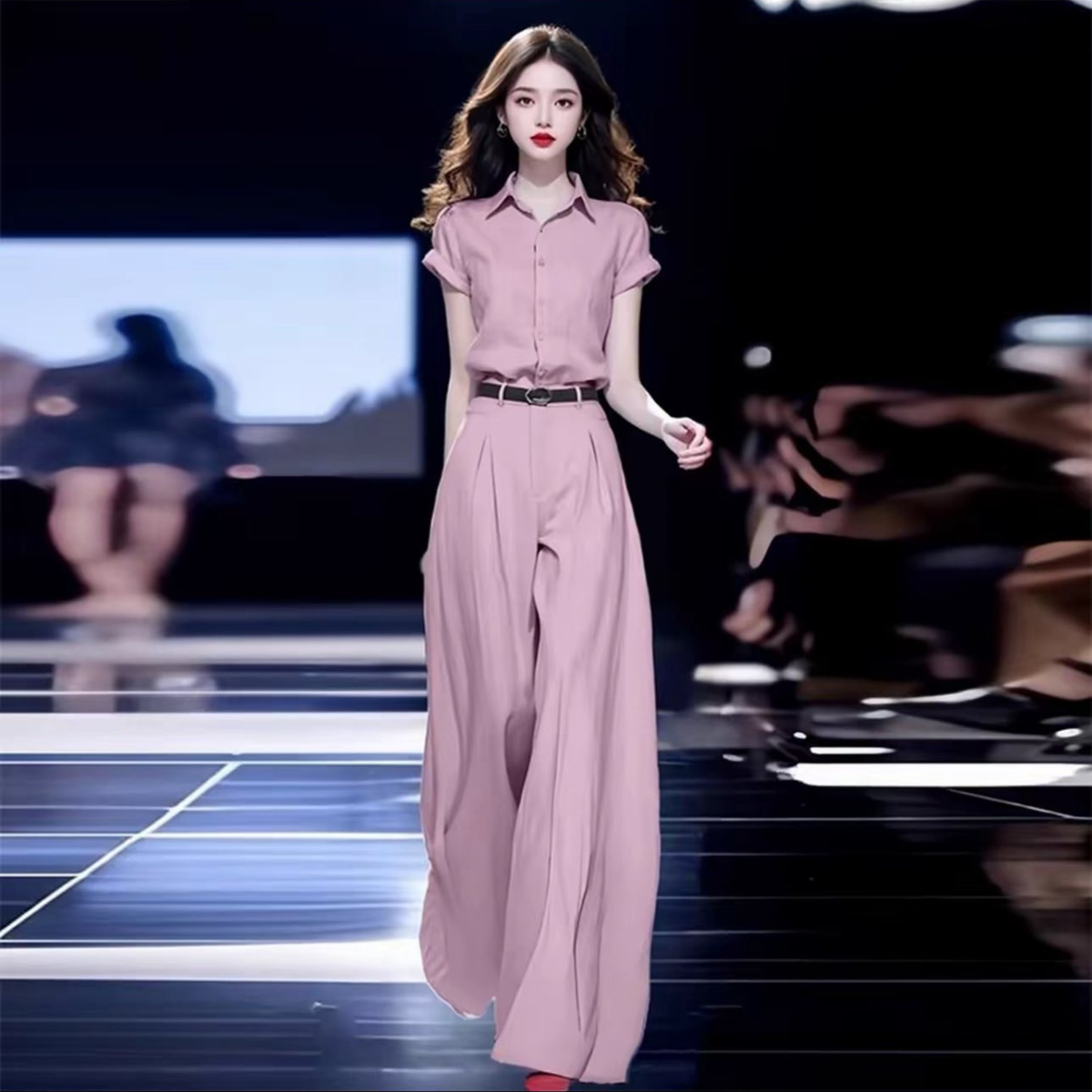 Set bộ đồ áo sơ mi phối quần ống rộng phong cách