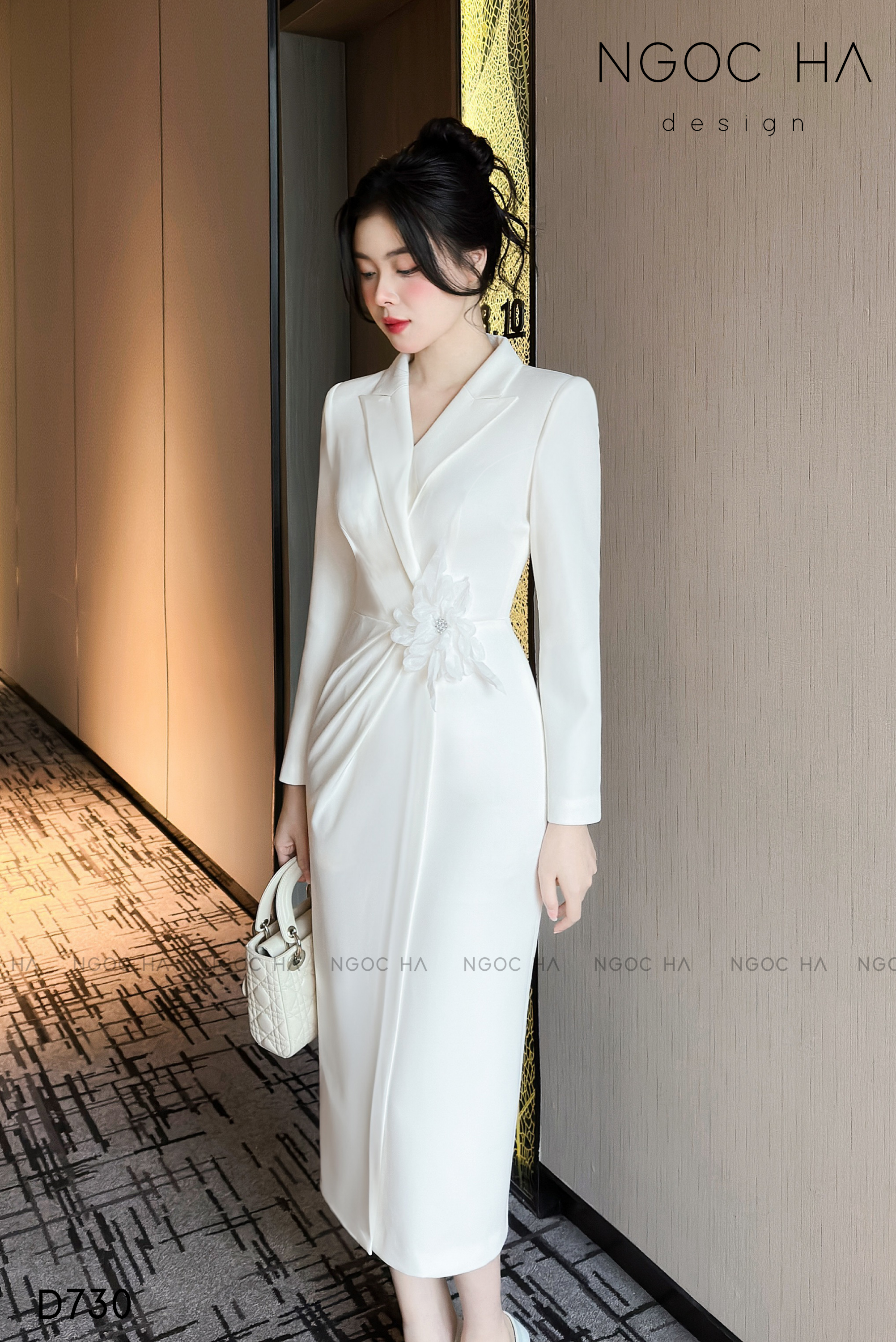 Saika Dress_Đầm Vest Xếp Ly Eo Cài Hoa D730_thumbnail_2