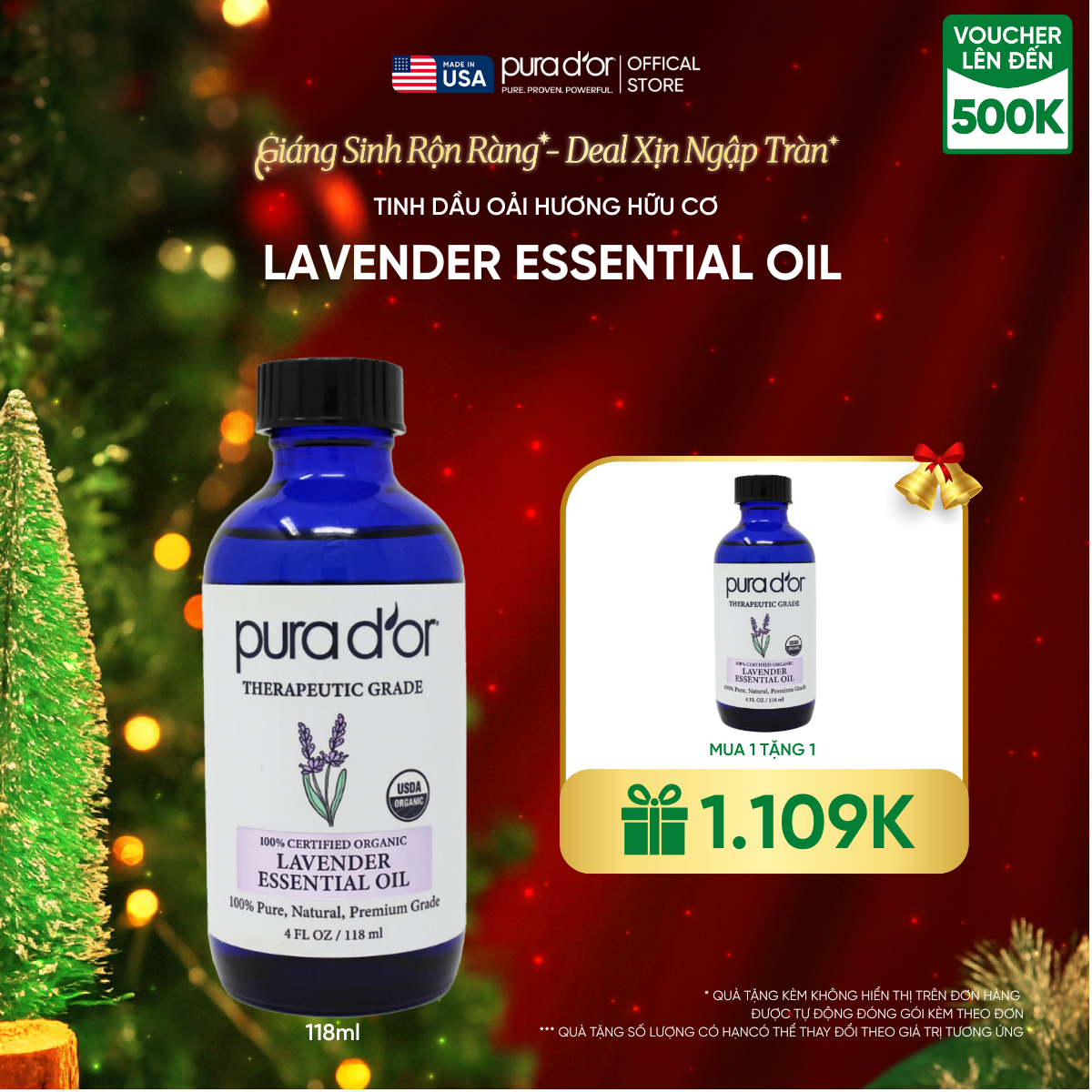 Tinh Dầu Oải Hương Hữu Cơ Pura D'or Therapeutic Grade Lavender Essential Oil 118ml_thumbnail_0