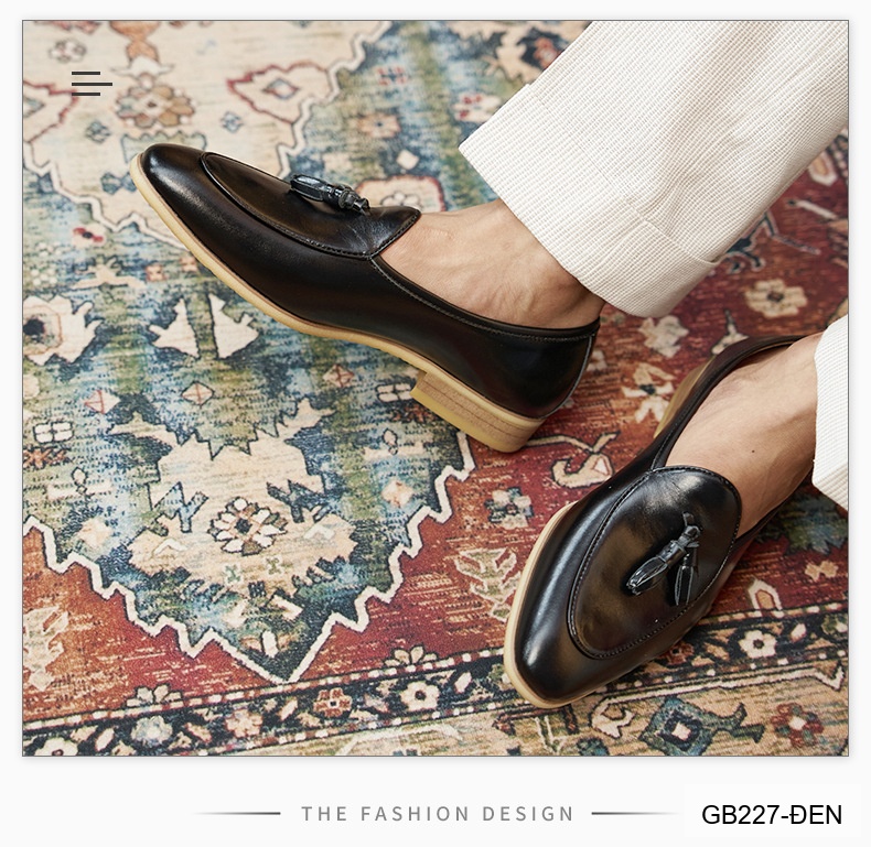 GB227 - Giày lười nam mũi nhọn da bò phong cách Anh Quốc, màu trắng đen sang trọng_thumbnail_3