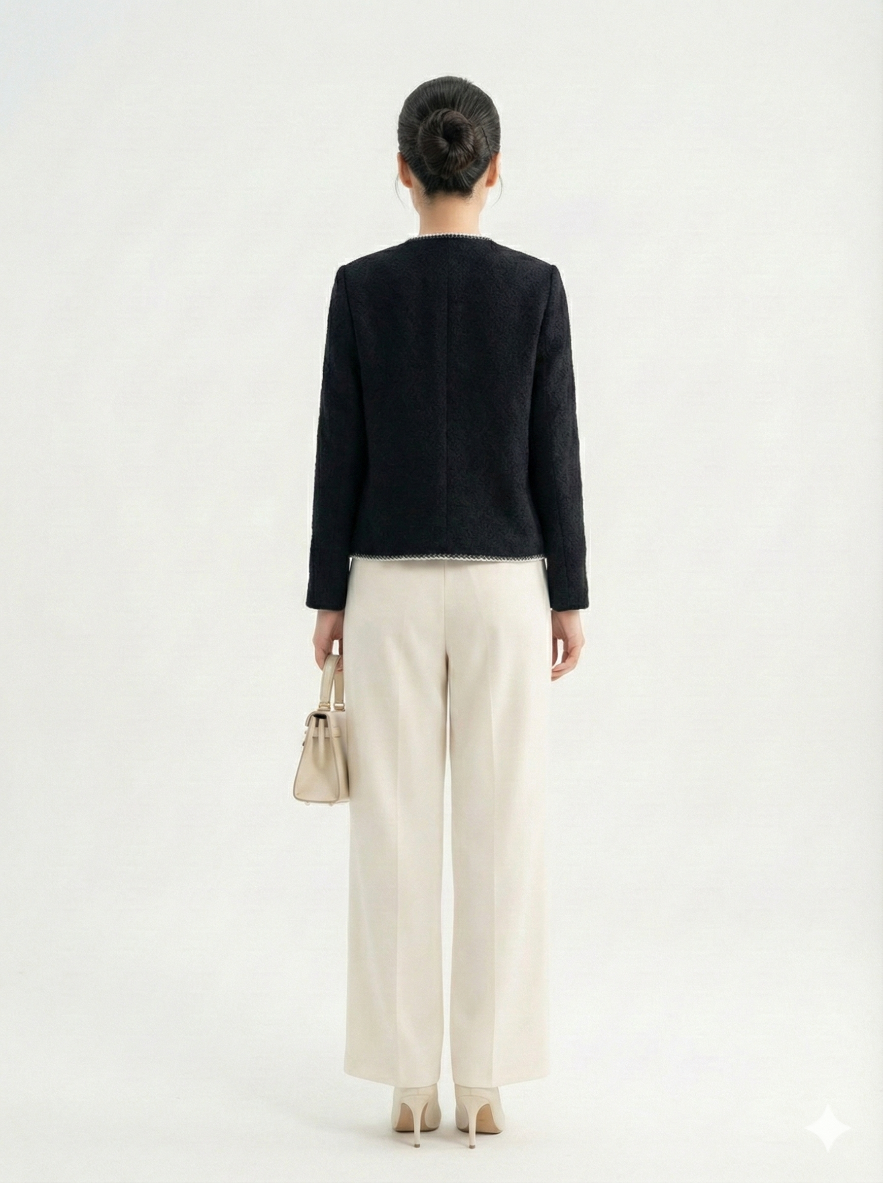 Áo khoác ngắn Suông Vải ren len Cổ tròn kẹp dây  trang tri  Dài dưới eo_thumbnail_4