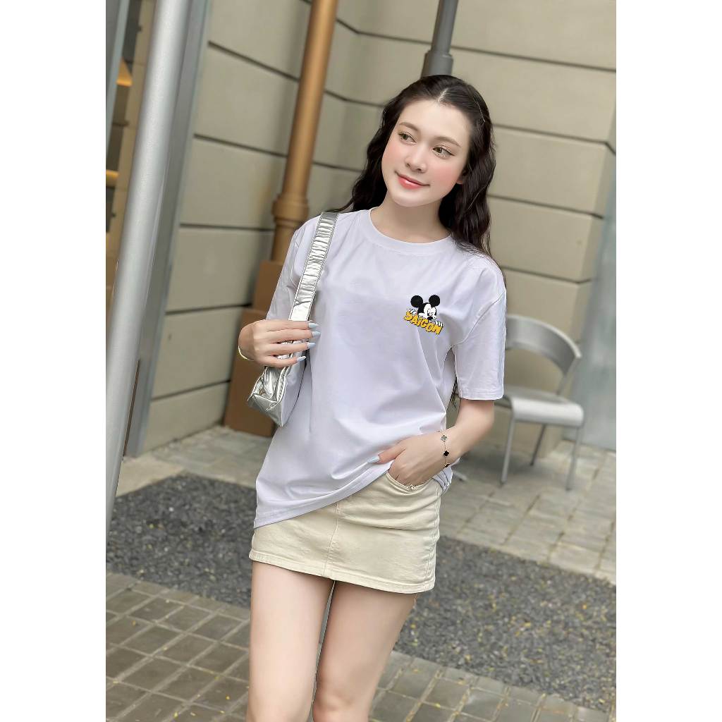 Áo thun nữ form vừa regular ARD553 Miucho Chic cotton cổ tròn in mix_thumbnail_3