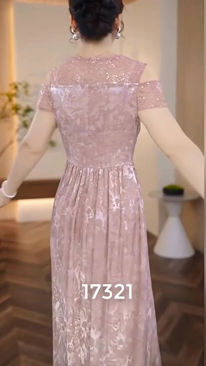 17321-Đầm lụa  xòe khoét vai  phối ren ( lụa, ren lưới)_thumbnail_1