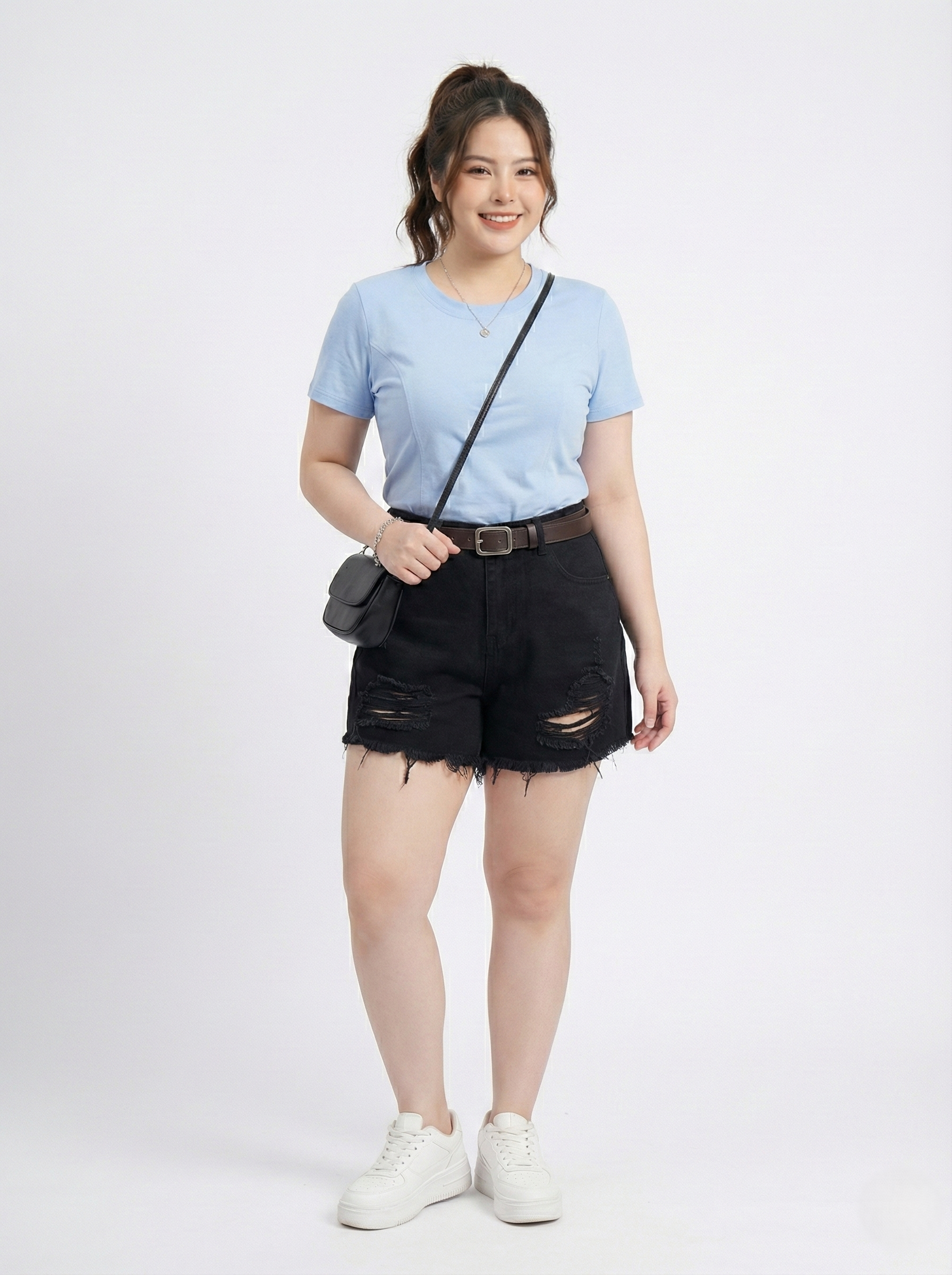 Quần short jean rách kiểu bigsize QSJ10029 dành cho nàng béo mập từ 55-90kg