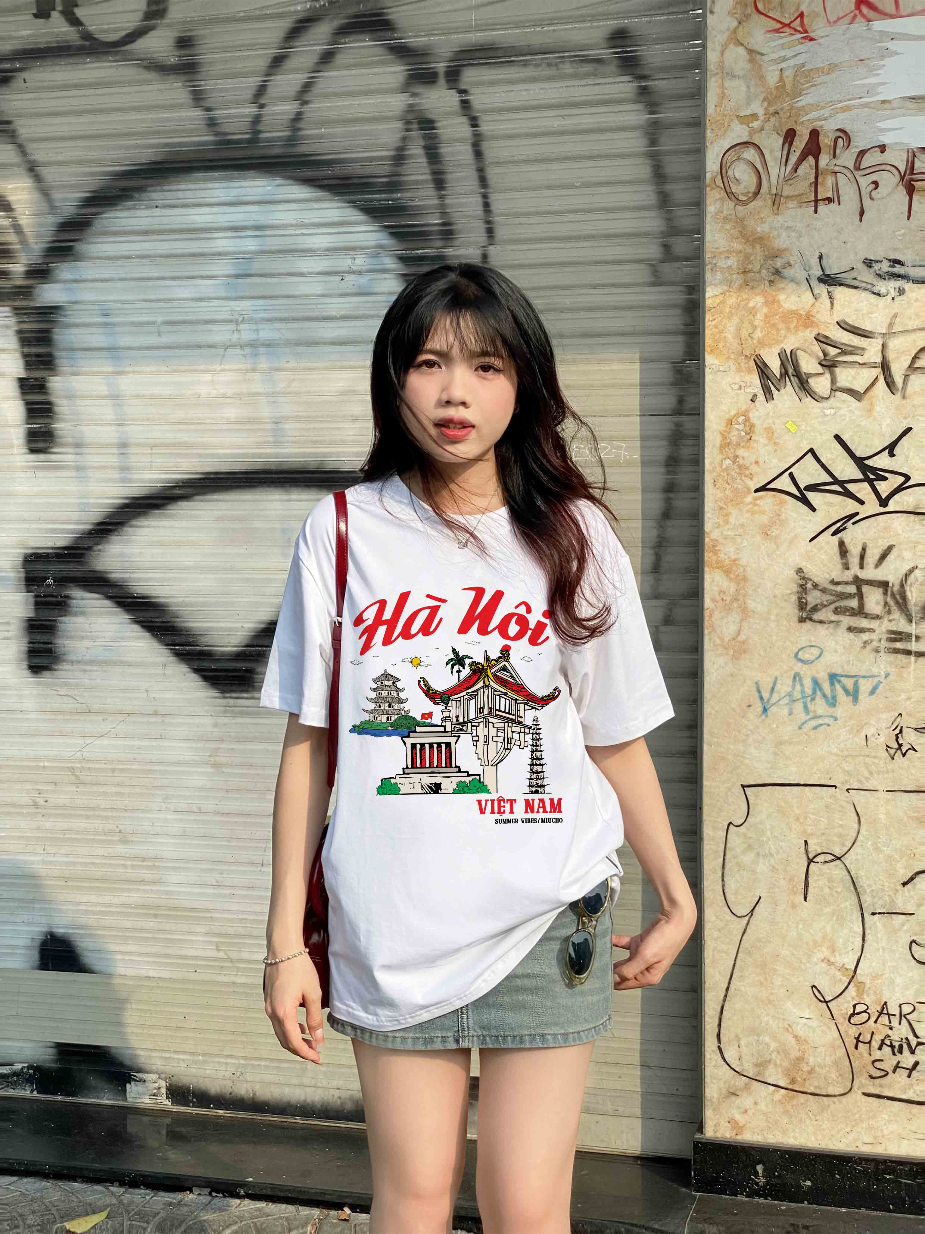 Áo thun du lịch Hà Nội ATD1264 Miucho vải cotton thoáng mát in mix_thumbnail_5