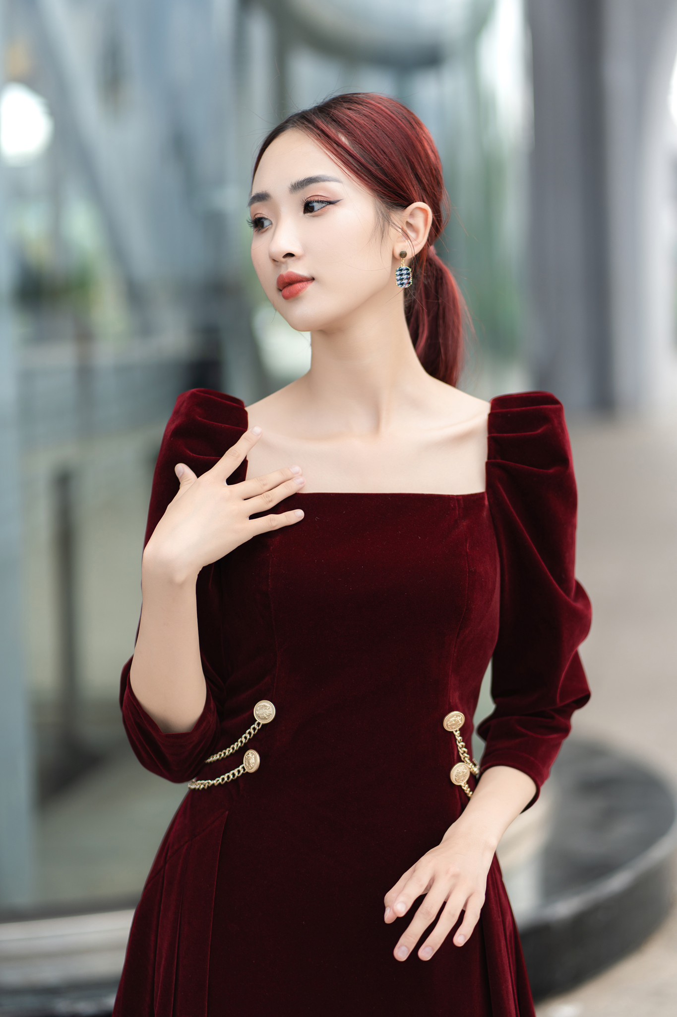 Đầm nhung nỉ màu mận- CHARLOTTE Dress