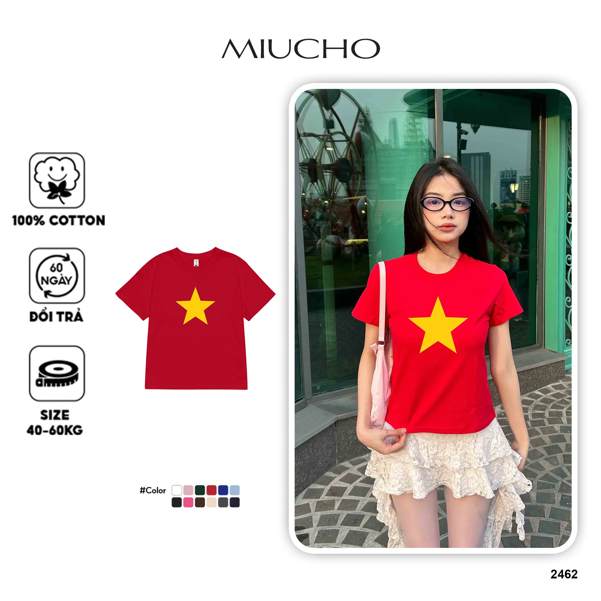 Áo baby tee Việt Nam cờ đỏ sao vàng ABD2462 Miucho vải cotton 4c thoáng mát cổ tròn in basic