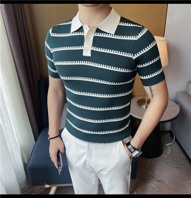 PA59 – Áo polo nam dệt kim băng lụa sọc tay ngắn, ve áo co giãn_thumbnail_7