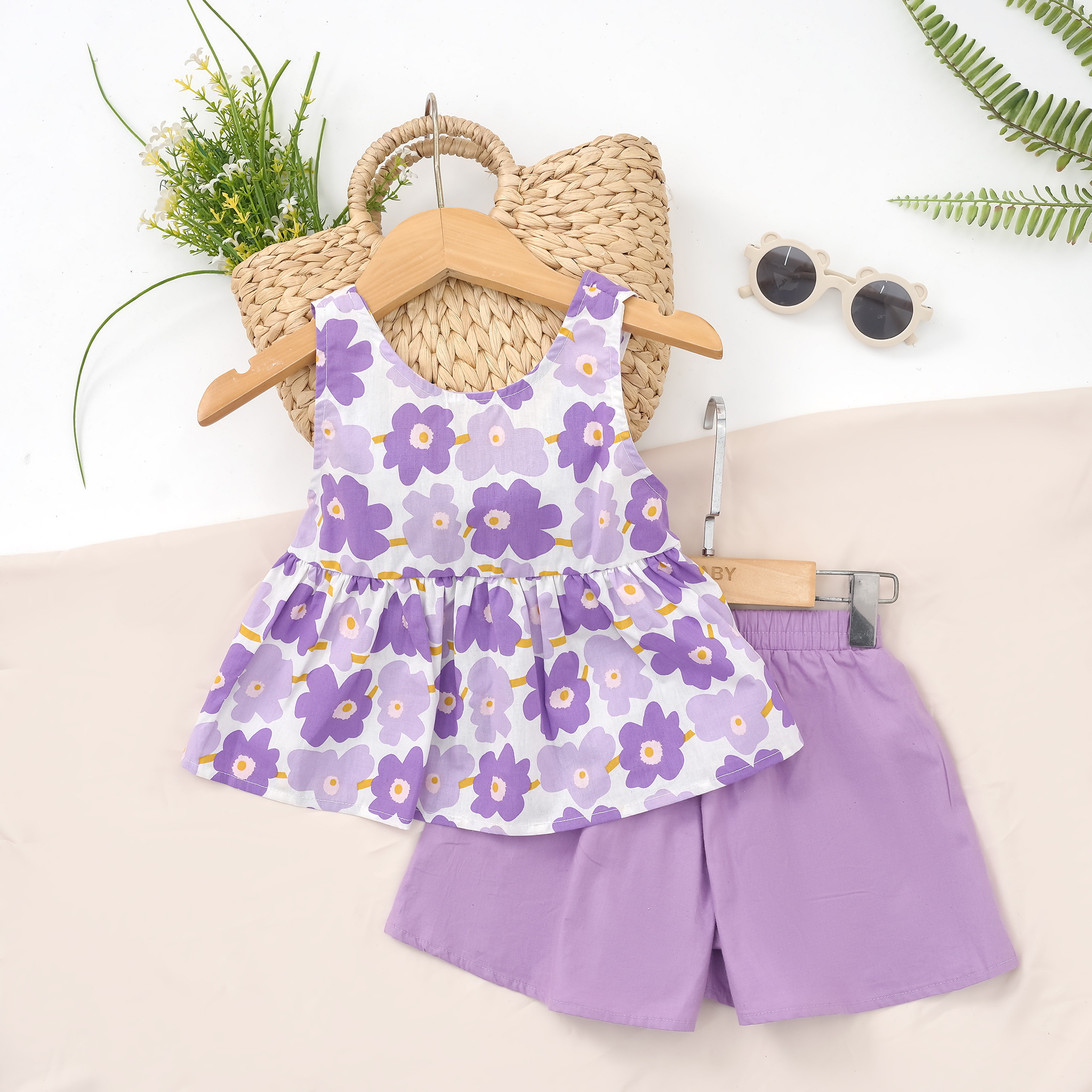 Set bé gái áo hoạ tiết buộc nơ sau_thumbnail_4