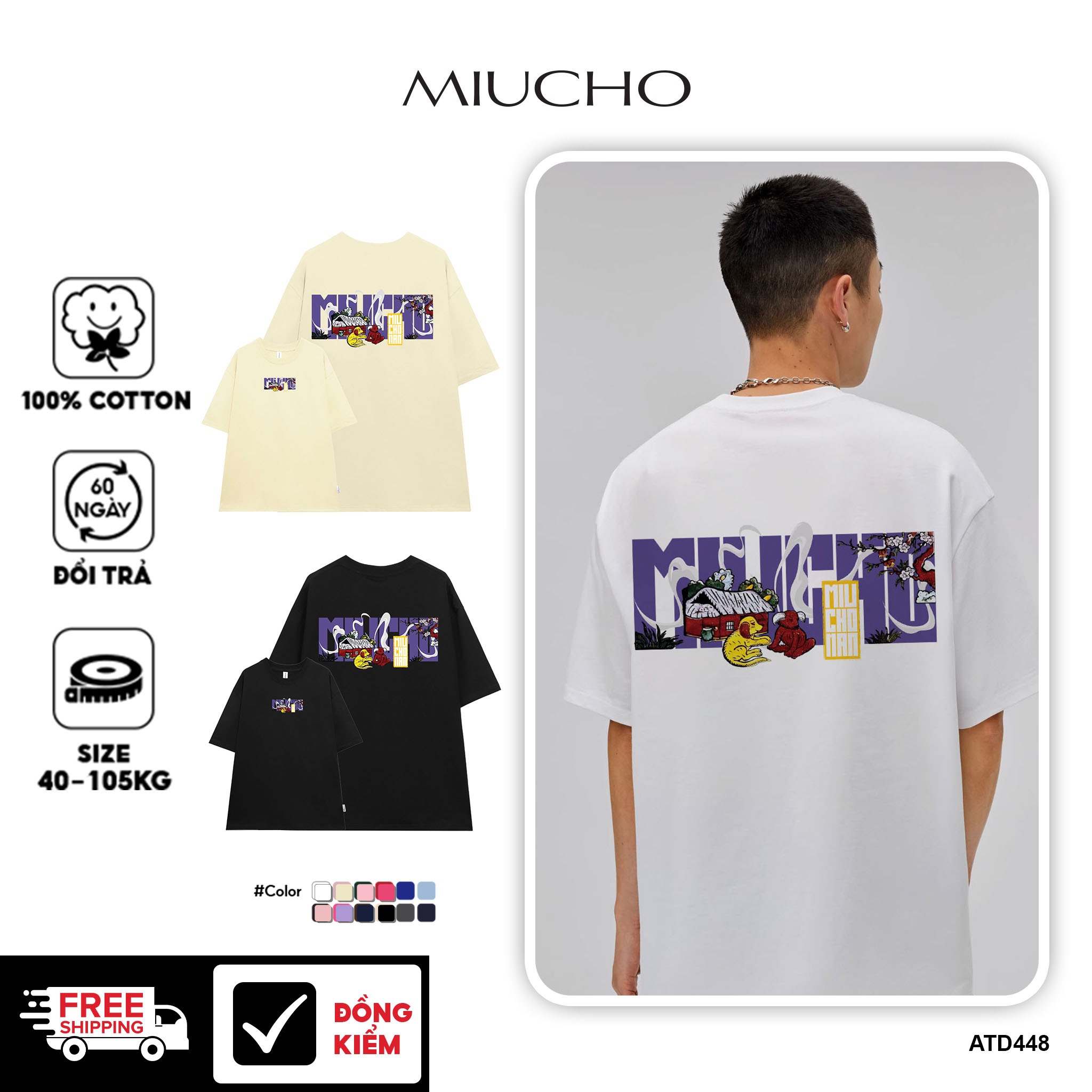 Áo thun nam form rộng 12 con giáp tuổi Tuất ( tuổi Chó) ATD448 Miucho Man cotton cổ tròn ingraphic