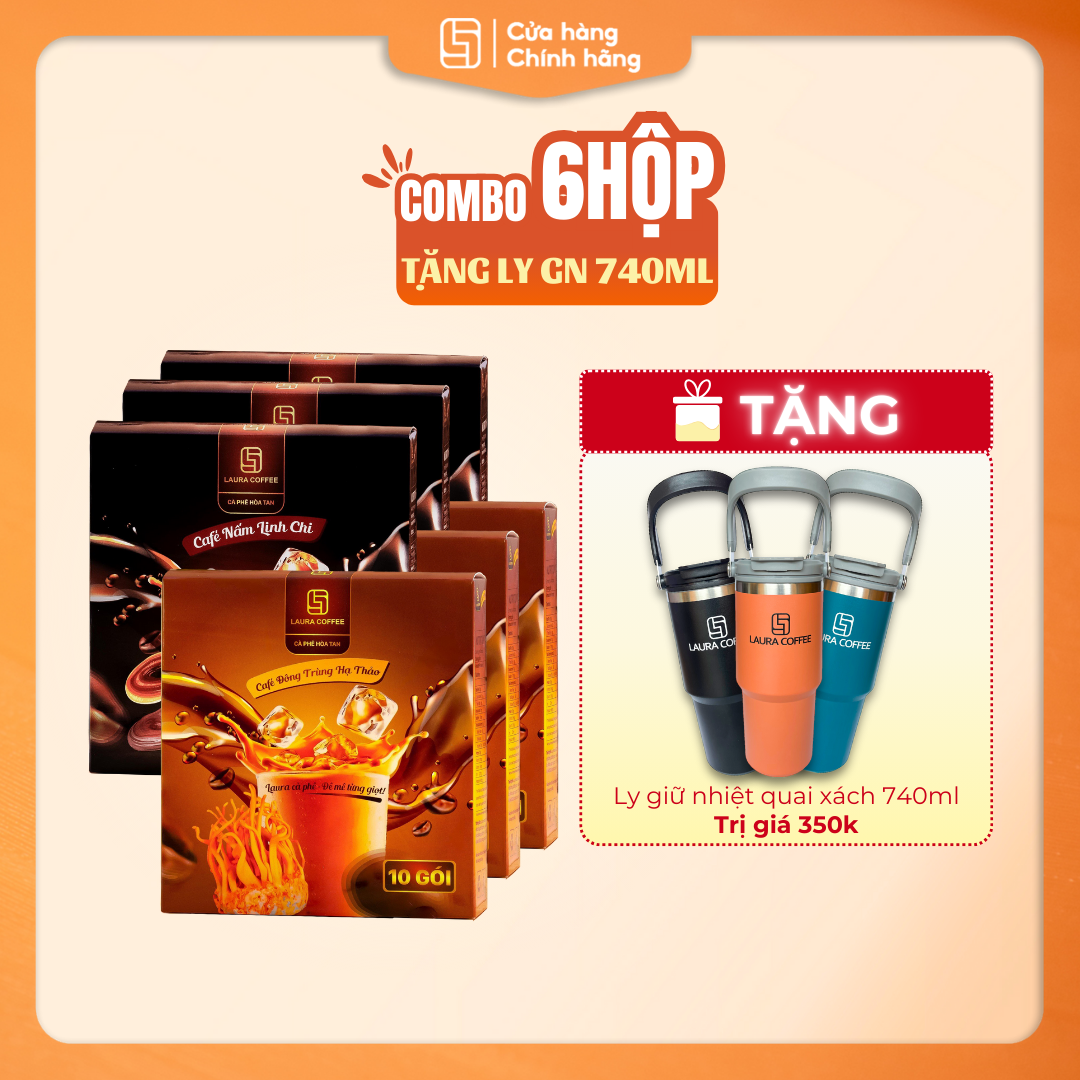 Combo 6 Hộp Cà phê Tặng 1 Ly giữ nhiệt quai xách 740ml