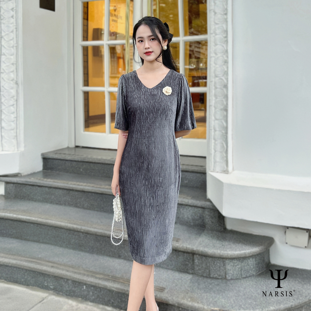 VÁY NHUNG NARSIS NHUNG TĂM KIM TUYẾN TAY BỒNG - B2001 NARSIS CHẤT LIỆU THOÁNG MÁT, DỄ CHỊU, THOẢI..._thumbnail_1