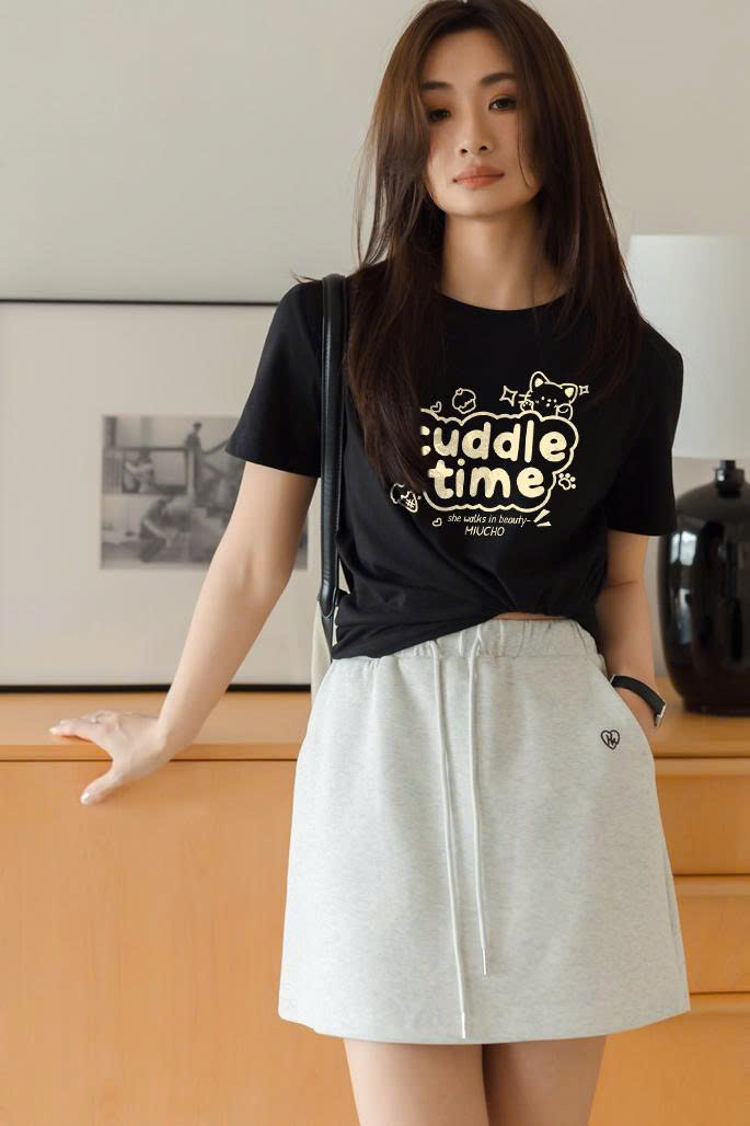 Áo thun nữ form vừa regular dáng ngắn cổ tròn ARD2288 Miucho vải cotton co giãn thoáng mát in mix_thumbnail_2