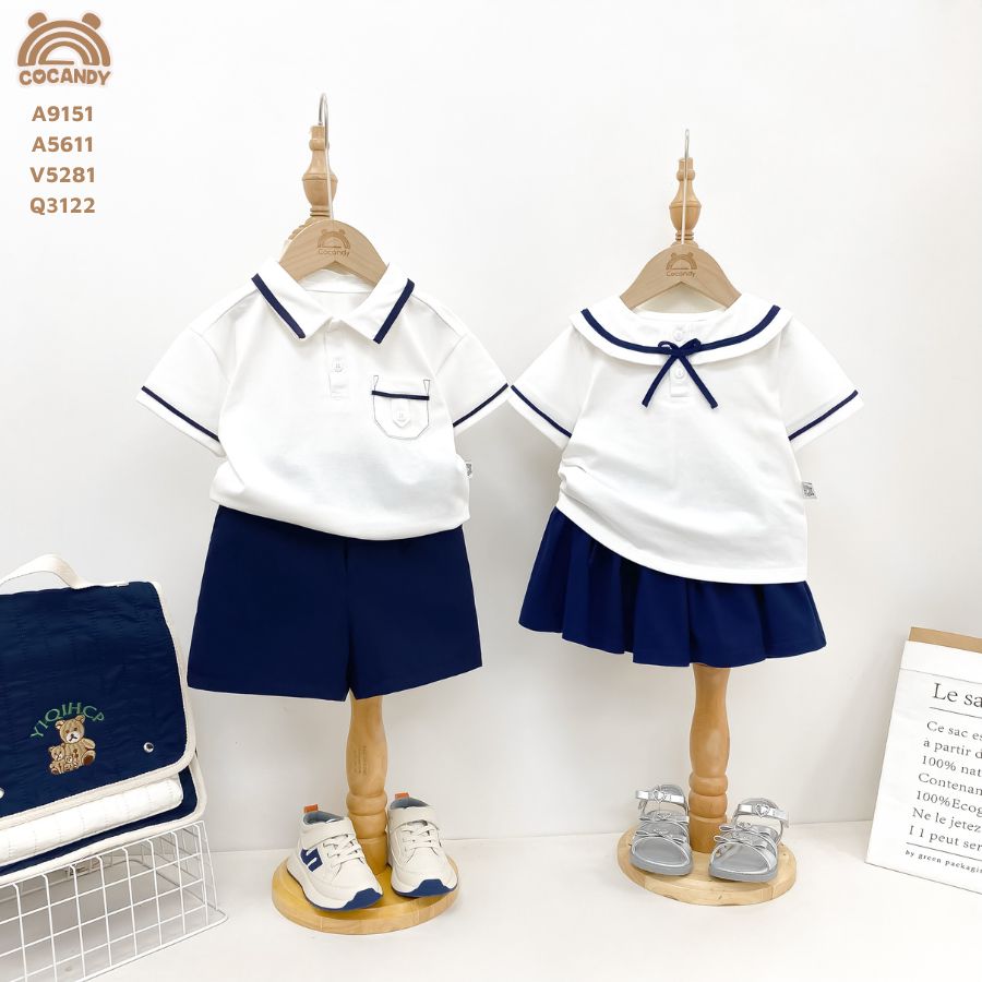 Áo cộc TRẮNG thủy thủ viền xanh đính nơ xanh_thumbnail_5